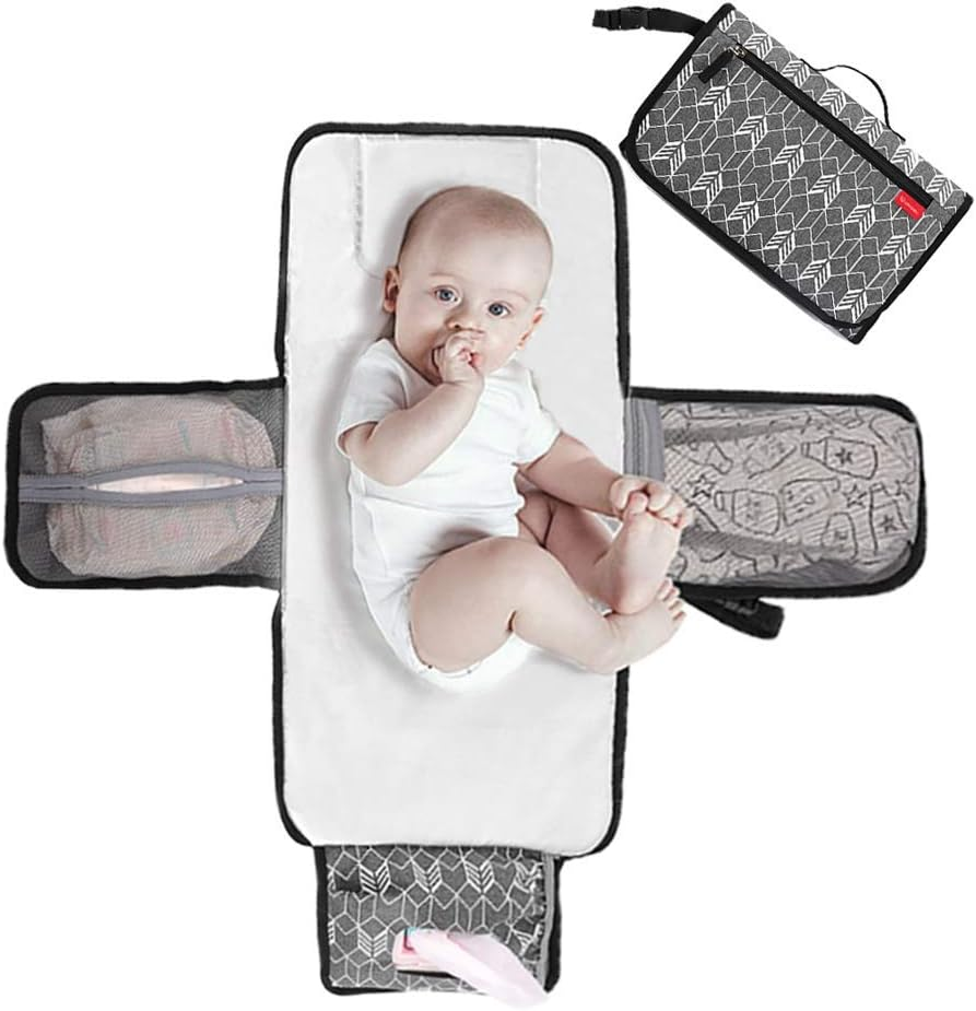Lekebaby Portable Nappy Changing Mat Travel Baby Change Mat with Wipe-Pocket and Head Cushion, Jungle