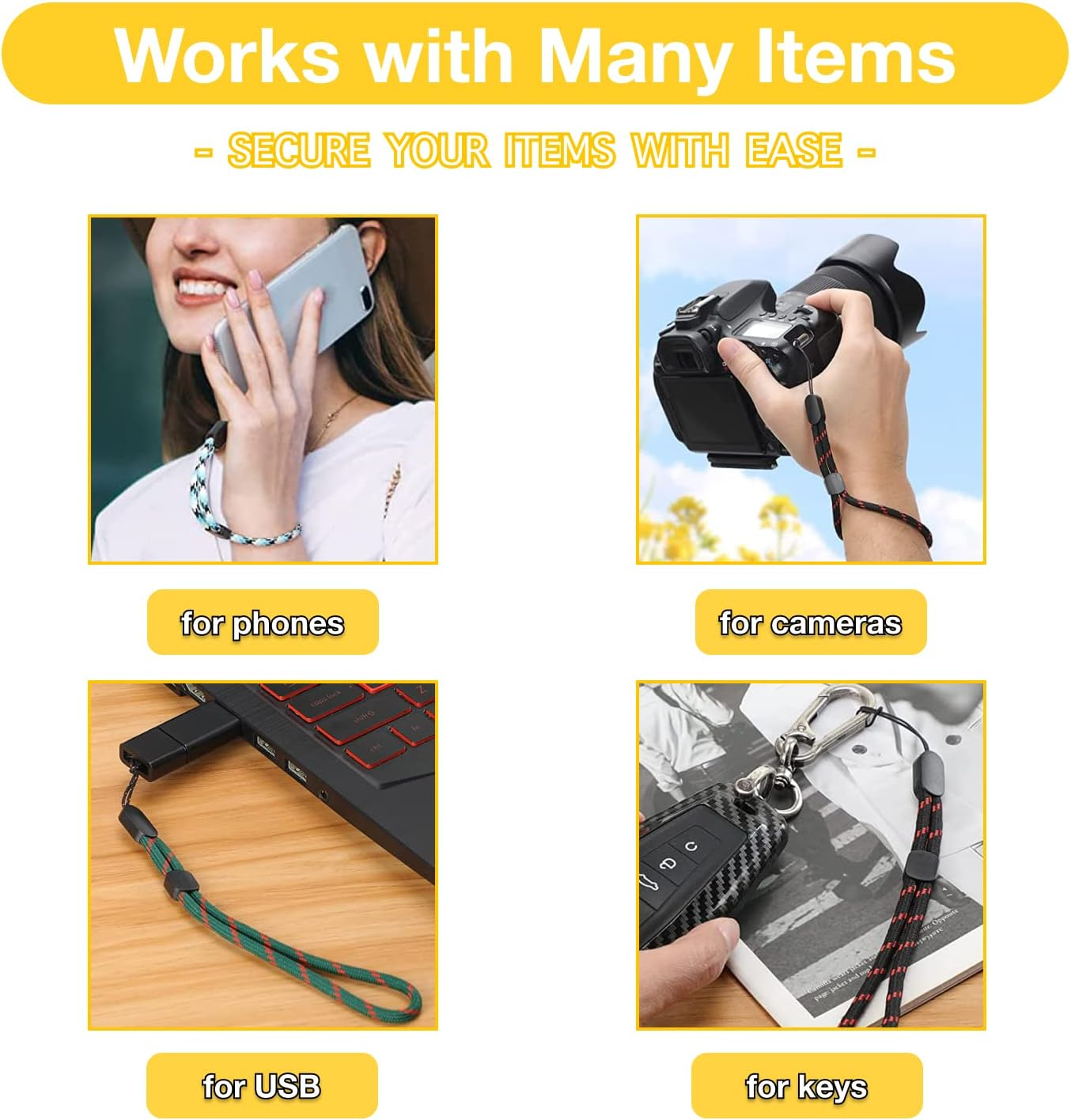 Cell Phone Lanyard Charm Set of 3, 16-20Cm Hand Wrist Strap String Braided Fabric with Adjustable Secure Lock, for Mobile Phone Camera USB Drive ID Card Key Chain image number 5