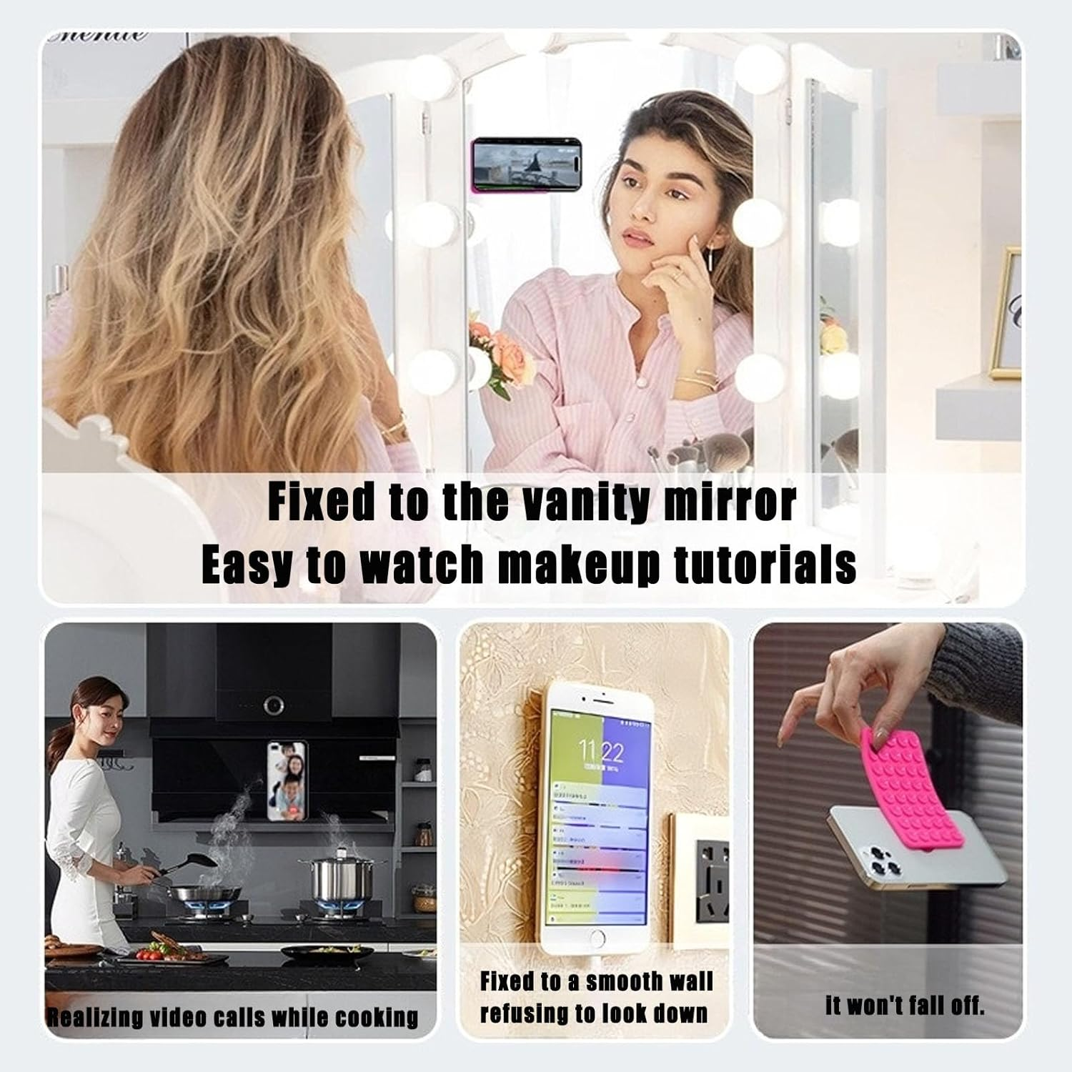 3Pcs Double-Sided 80 Independent Suction Cups Suction Phone Case,Silicone Non Slip Repeat Used Suction Cup Phone Mount.Hands-Free Phone Accessories Holder for Selfies and Videos (Black,Blue,Yellow) image number 5