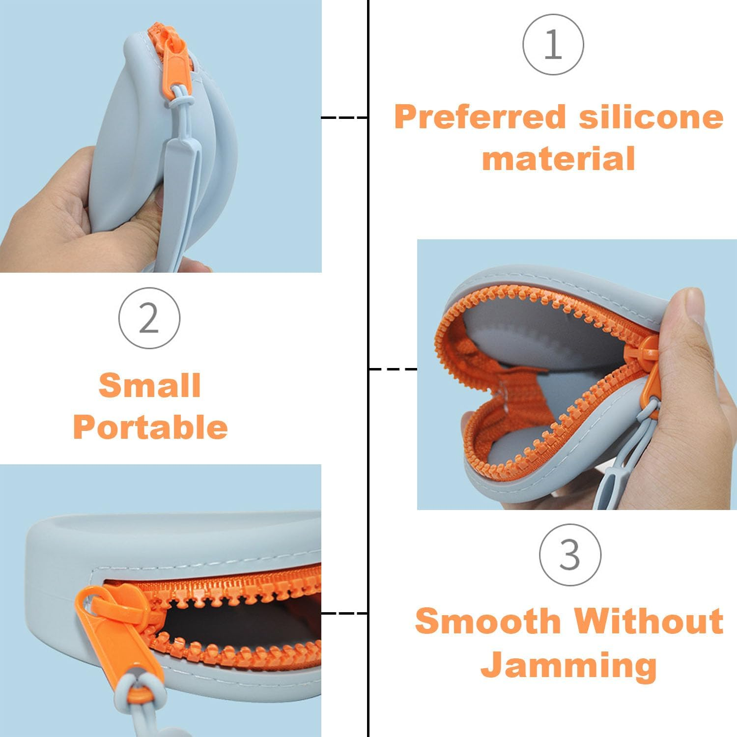 2Pcs Portable Puppy Snack Pouch, Pet Walking Bag for Dog and Cat, Silicone Treat Pouch for Reusable, Zippered Dog Treat Pouch with Handle, Dog Pouch for Training Coin Purse (Sky Blue & Light Pink)