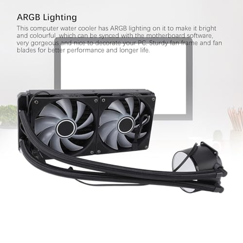240Mm CPU Liquid Cooler, CPU Water Cooler, Dual PWM 120Mm ARGB Water Cooler, AM4 AM5 Server Workstation Cooling Fan for 115X 1200, High Performance Pump image number 2