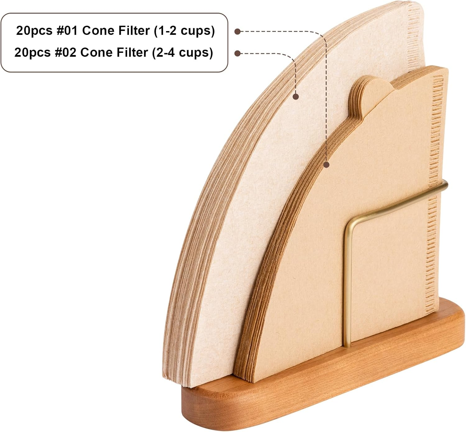 Coffee Filter Holder, Cherry Wood and Brass, V60 Cone Paper Coffee Filters Size 01 and 02, 40Pcs, 1 Count image number 2