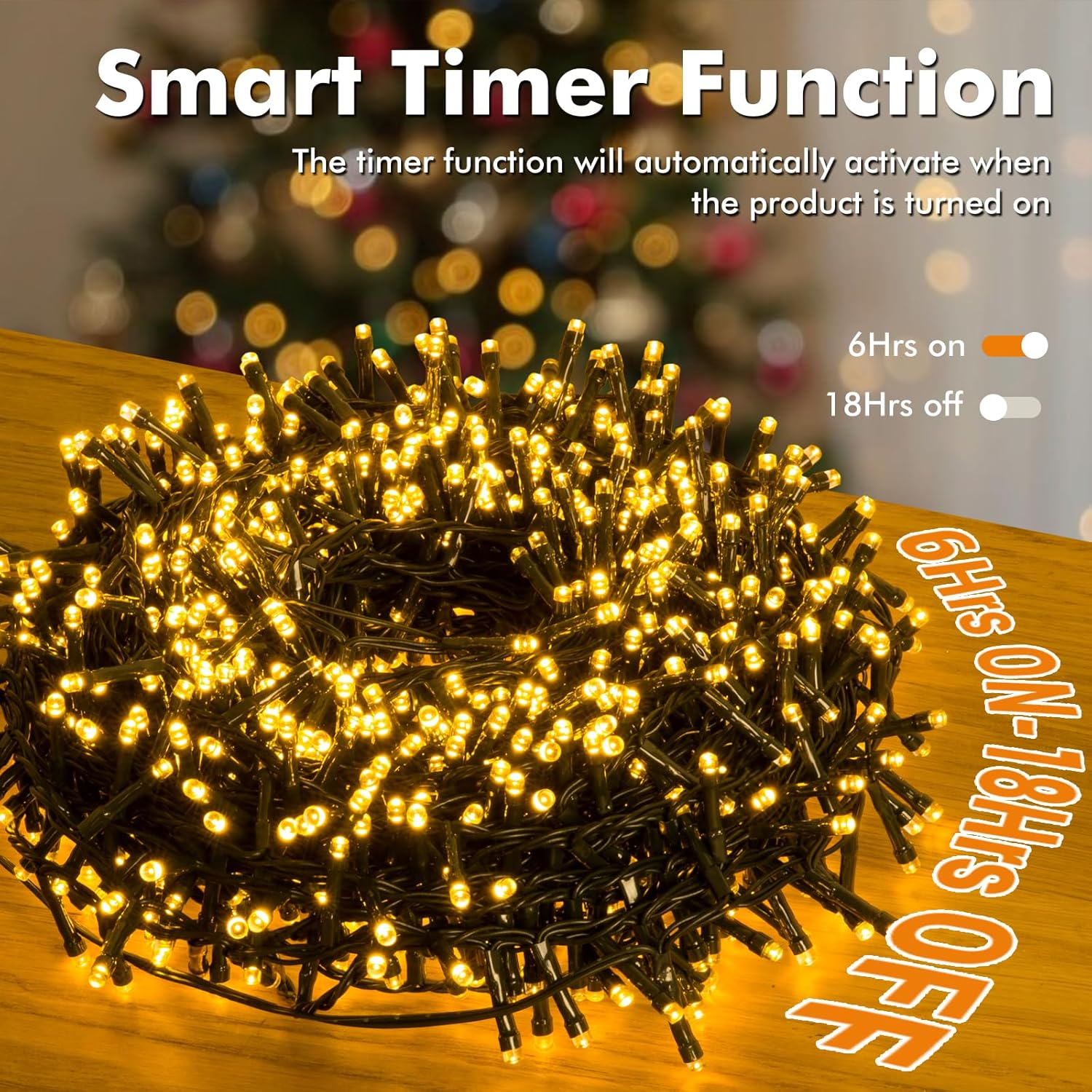 Quntis 25M 1000 LED Warm White Fairy Lights Timer 8 Modes Waterproof Indoor/Outdoor Christmas Cluster Lights image number 1