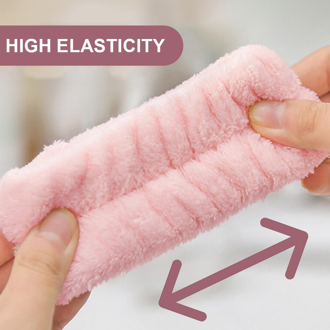 QOWIJEX Set of 3 Hair Band Cosmetic with Wrist Set Face Headband Wrist Wash Bands Set Soft Makeup Hair Band Elastic Wrist Sweatband for Women Girls (Pink)