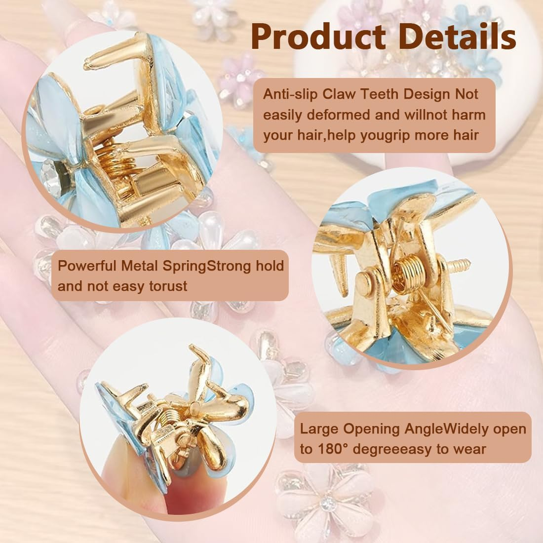 OUDQFCJ 6 Pcs Mini Rhinestone Flower Hair Clips, Cute Decorative Wedding Hair Clips, Flower Hair Cards, Flower Hair Accessories image number 4