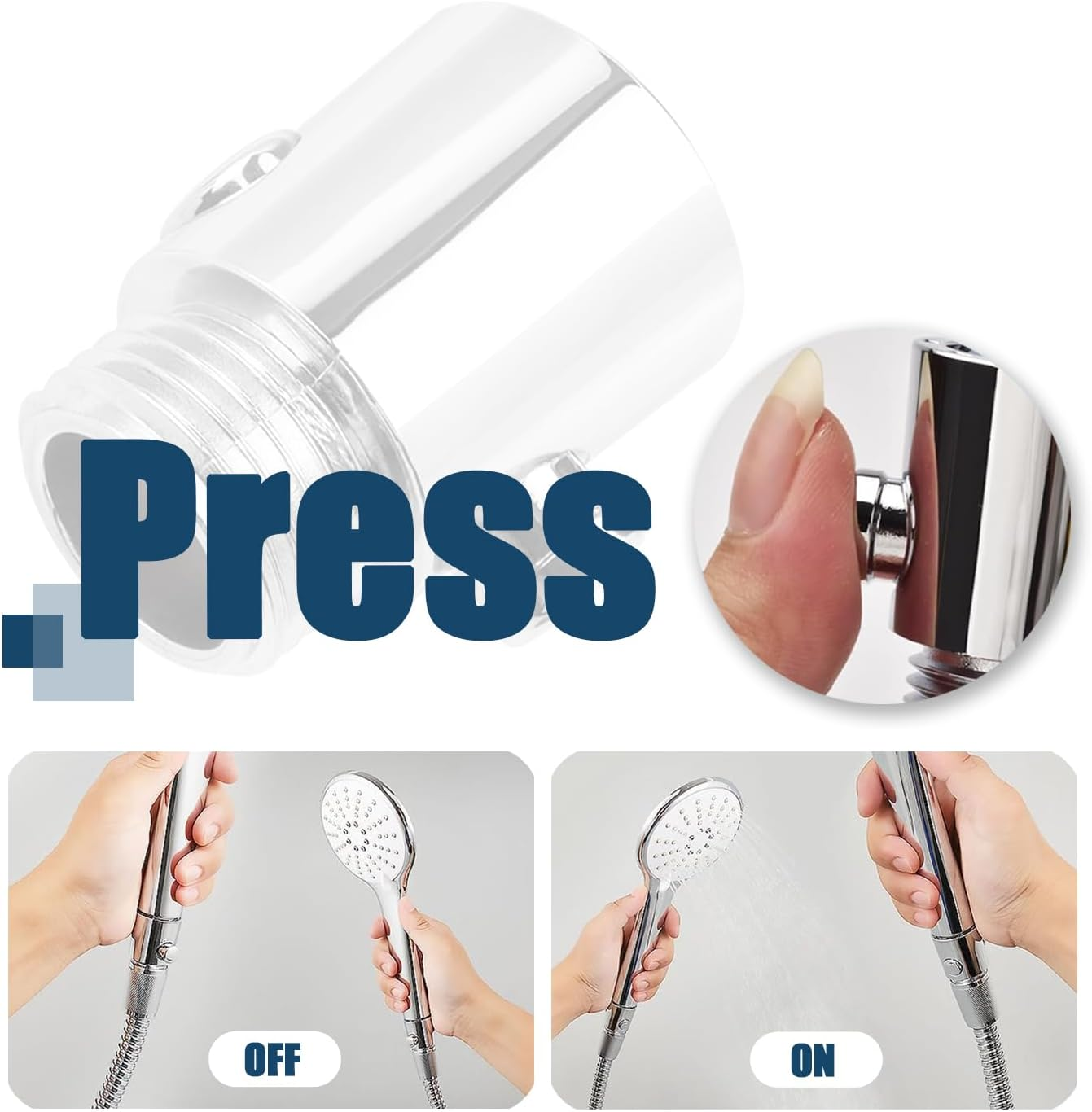 3 Pcs Water Flow Control Valve G1/2" Universal Size Shower Head Shut off Button Type ABS Material Valve for House Shower Arm and Hose image number 3