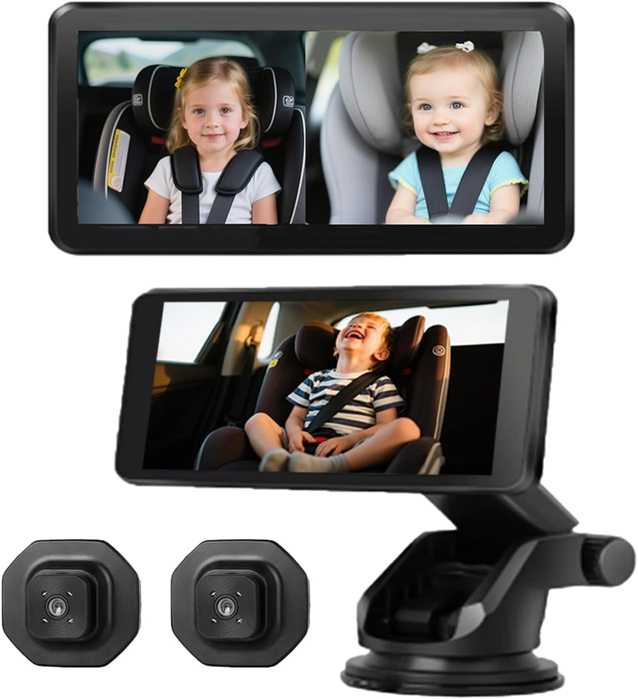 Baby Car Camera, Baby Car Mirror, 5" HD 1080P, Dual Channel with 360 &deg;Rotation Night Vision Baby Monitor with Camera, Rear Facing 5 Mins Easy Installation