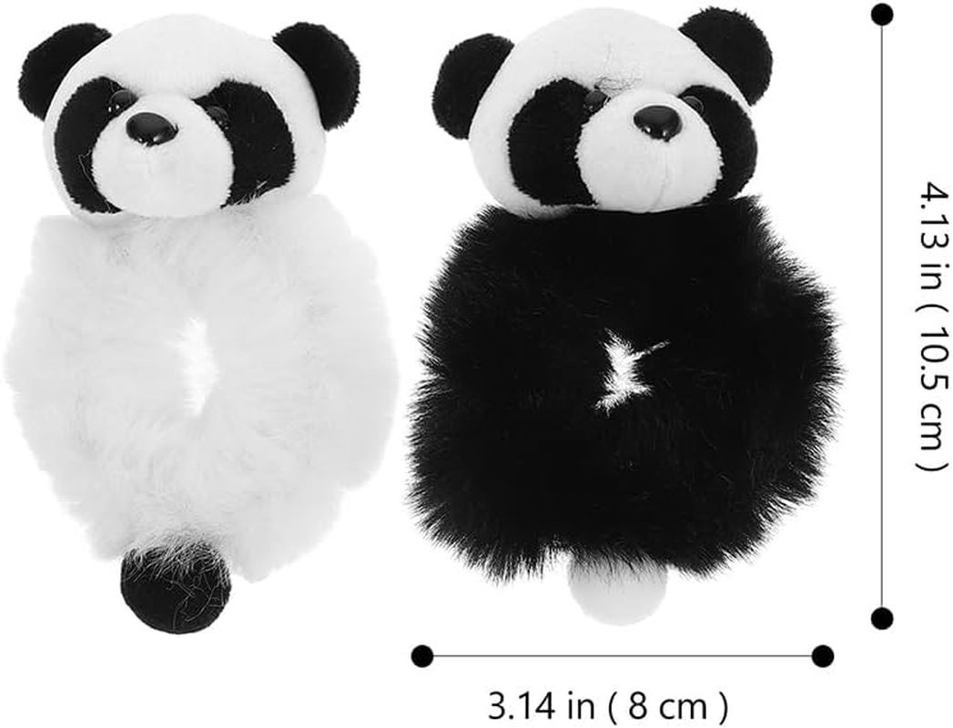 FOMIYES Fluffy Panda Hair Bobbles Pack of 2 Soft Plush Hair Accessories Elastic Hair Bands for Girls and Women Black White Design Non-Slip for Everyday and Party image number 3