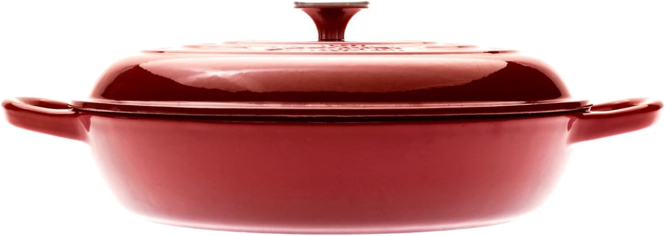 Gourmet Kitchen Cast Iron Shallow Casserole Dish with Lid Heat Resistant Knob Enamel Processing Oven Safe Dutch Oven Cookware High-Quality Non Stick Casserole 30Cm - Black Cherry Red - Eden Green image number 4