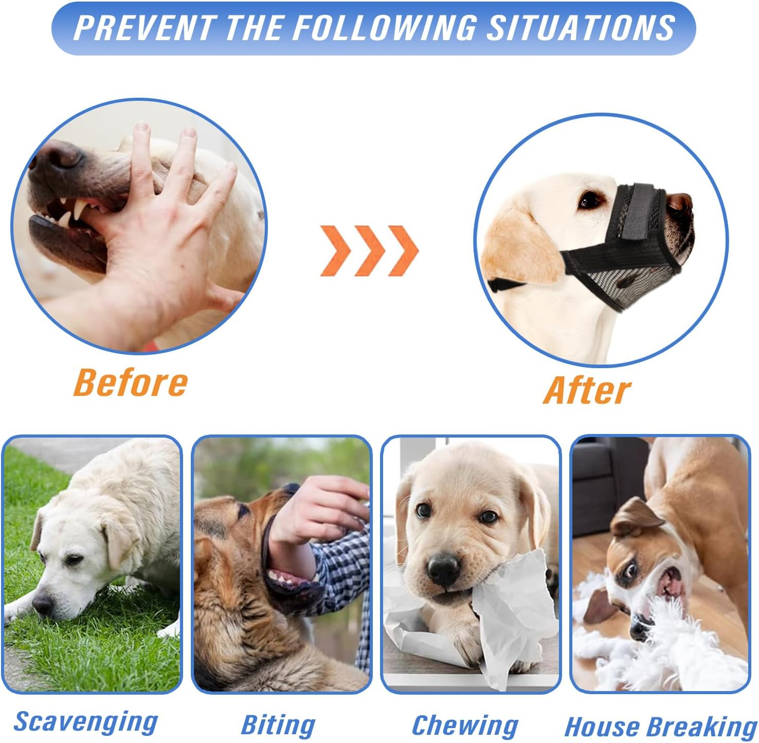 Viiotu Dog Muzzle, anti Barking Device for Small, Medium, Large Dogs, Adjustable Soft Breathable Mesh Muzzle, Prevents Biting,Barking,Chewing (Black, L) image number 4