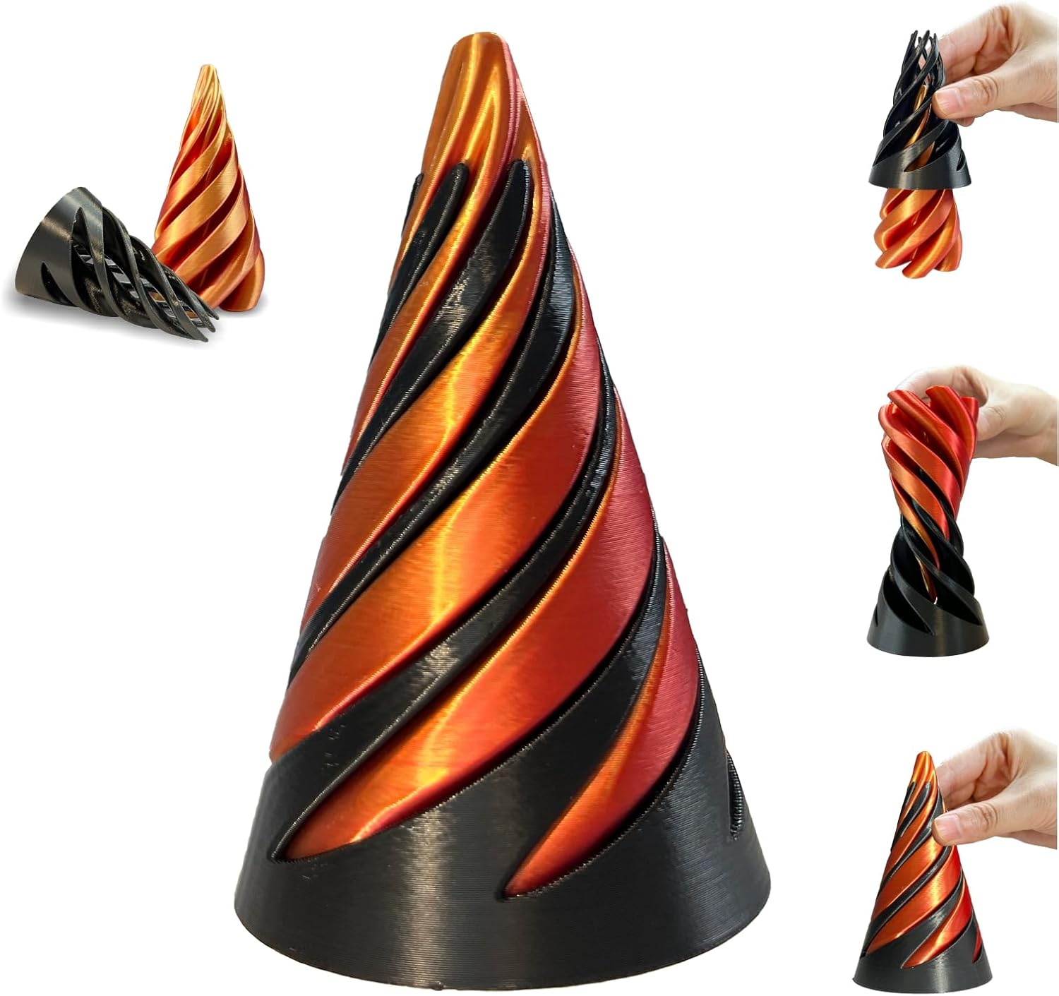 Impossible Cone-3D Printed Spiral Cone Fidget Toy, Helix Nut Spiral Cone Fidget Toy, 4Inch Impossible Pyramid Passthrough Sculpture Pass through Pyramid for Home Office Desk Stress Relief image number 4