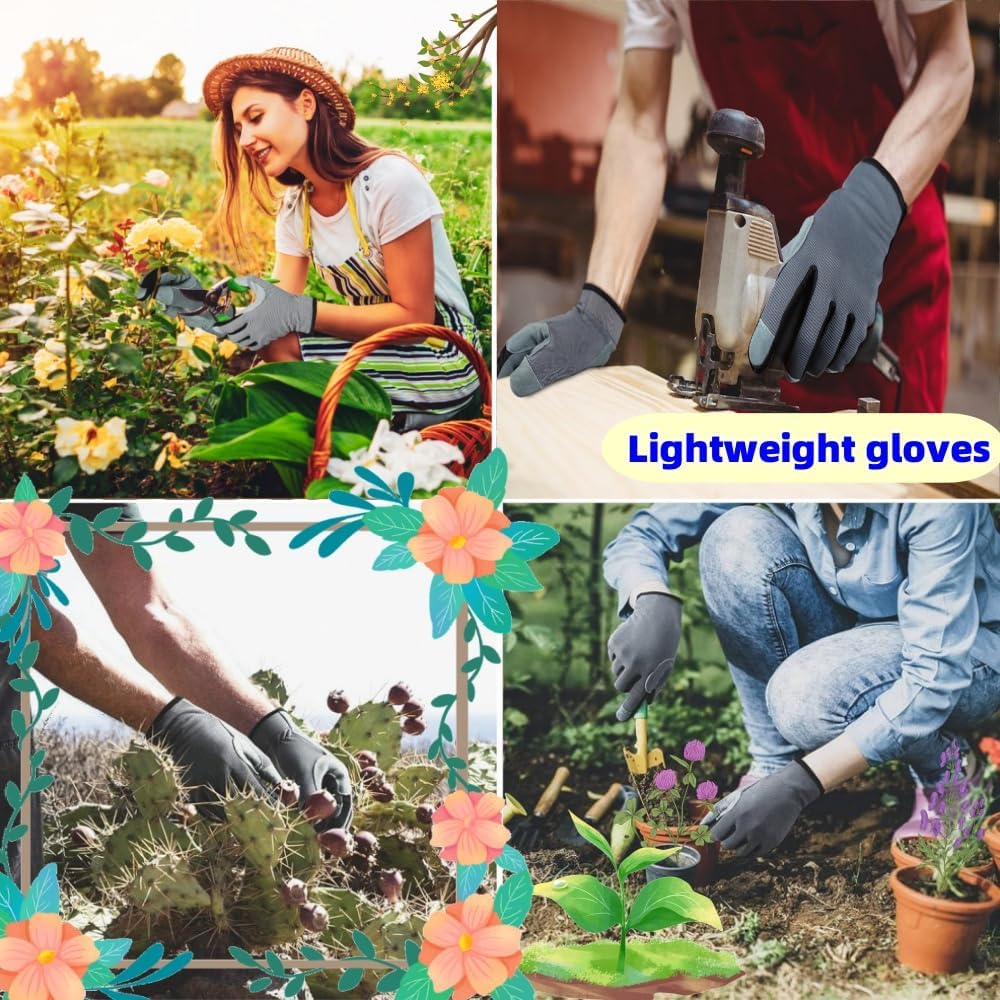 Lightweight Work Gloves,Touch Screen Flex Deerskin Leather Garden Gloves for Yard Working, Gardening, Cycling, DIY and Builders for Men Women (Gray) image number 4