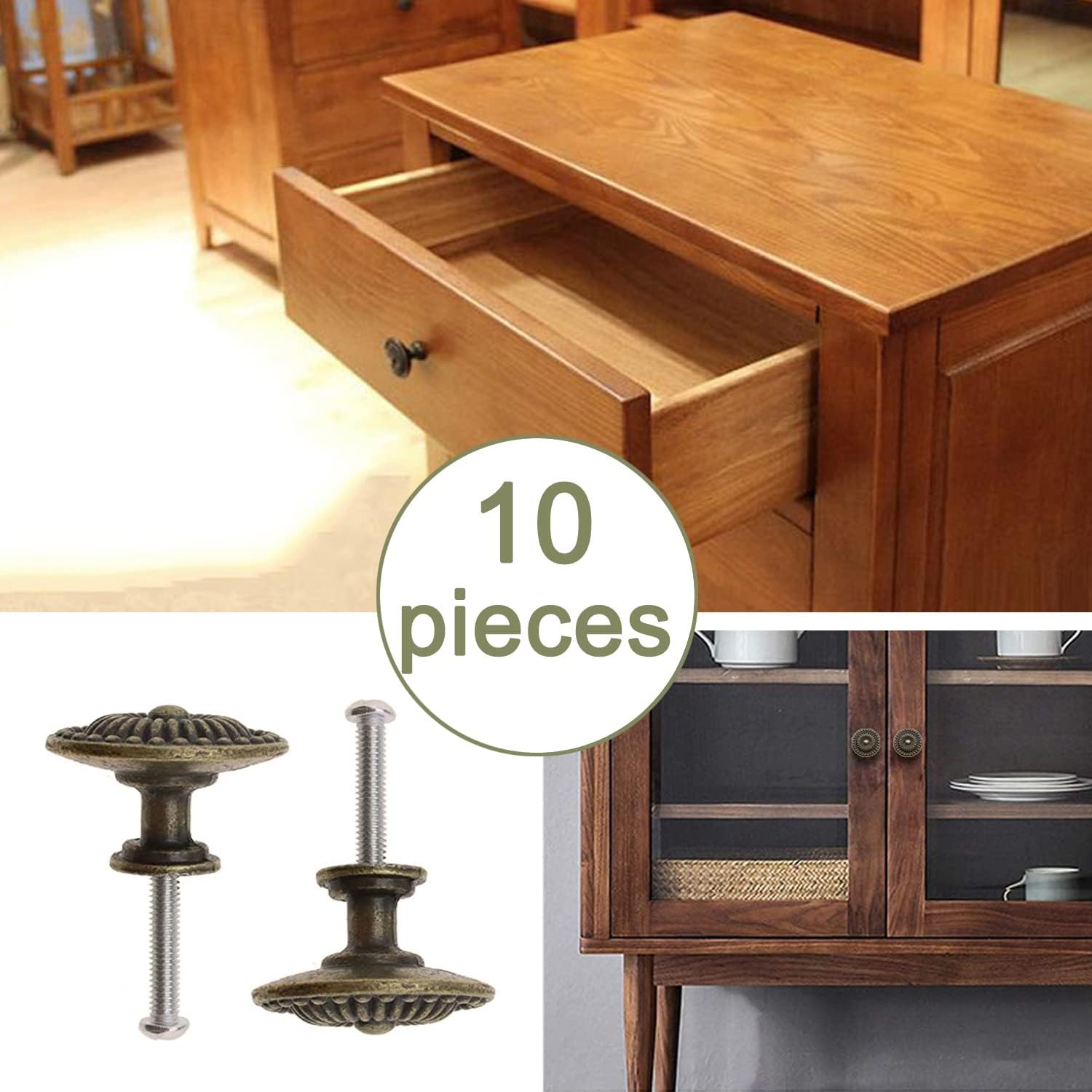10Pcs Vintage Knobs Retro Chic round Knobs,Antique Cabinet Knobs,Retro round Drawer Pull Knobs Handles,Vintage Dresser Knobs Bronze,Vintage Cabinet Drawer Knobs, Antique Bronze Dresser Drawer Handles - Style B image number 6
