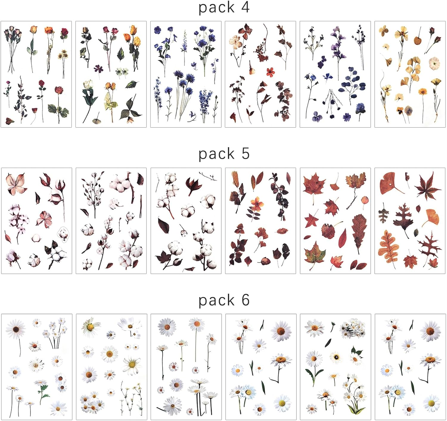 6 Packs Flower Stickers Scrapbook Stickers Decoration Sticker Planner Stickers Assorted Plant Stickers Clear PET for Scrapbooking Journaling Diary Album DIY Arts and Crafts (Bloom) image number 4