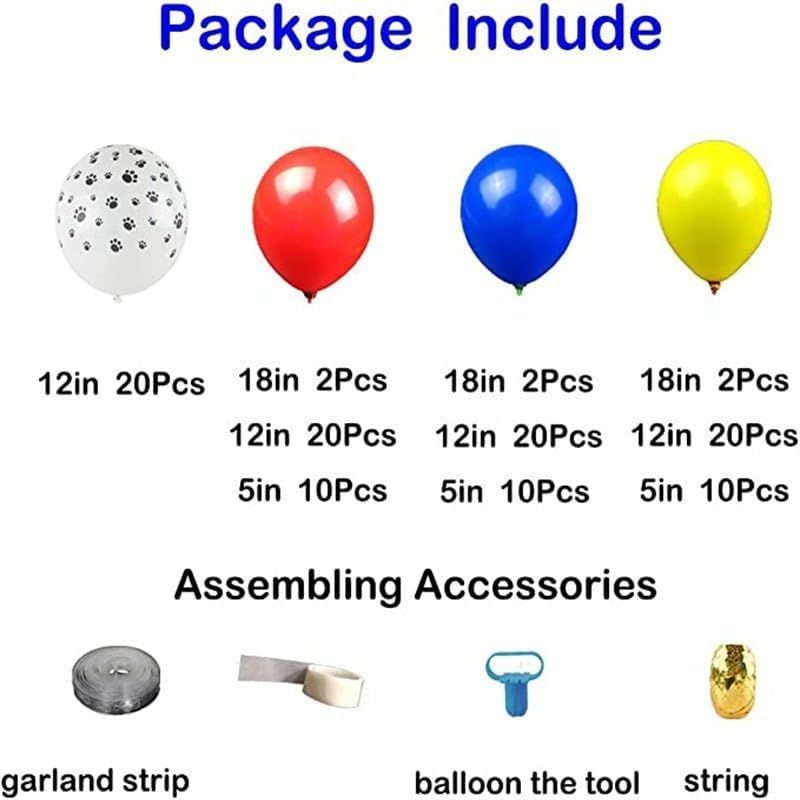 PEKGLOW 119 Pcs Dog Paw Balloon Garland Dog Paw Party Decorations Red Yellow Blue Balloon Garland Arch Kit Red Yellow Blue Balloons Paw Balloons for Boys Paw Dog Patrol Birthday Party Decorations image number 2