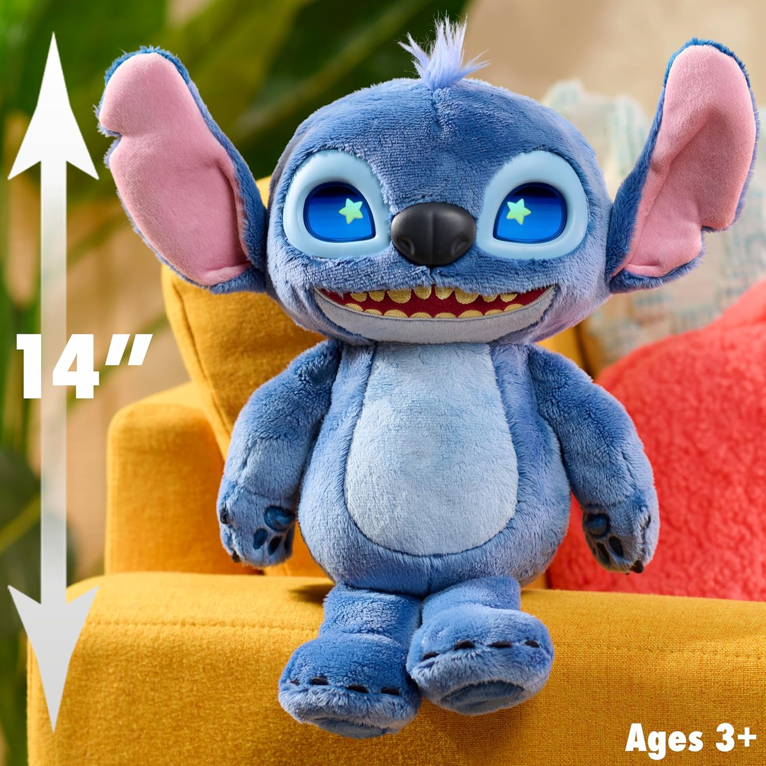 Disney Stitch Many Moods 14-Inch Interactive Plush, 50+ Sounds & Phrases, LCD Eyes, Inspired by Disney'S New Live-Action Lilo & Stitch Movie, Toy for Fans, Girls, Boys, Kids 3+ by Just Play