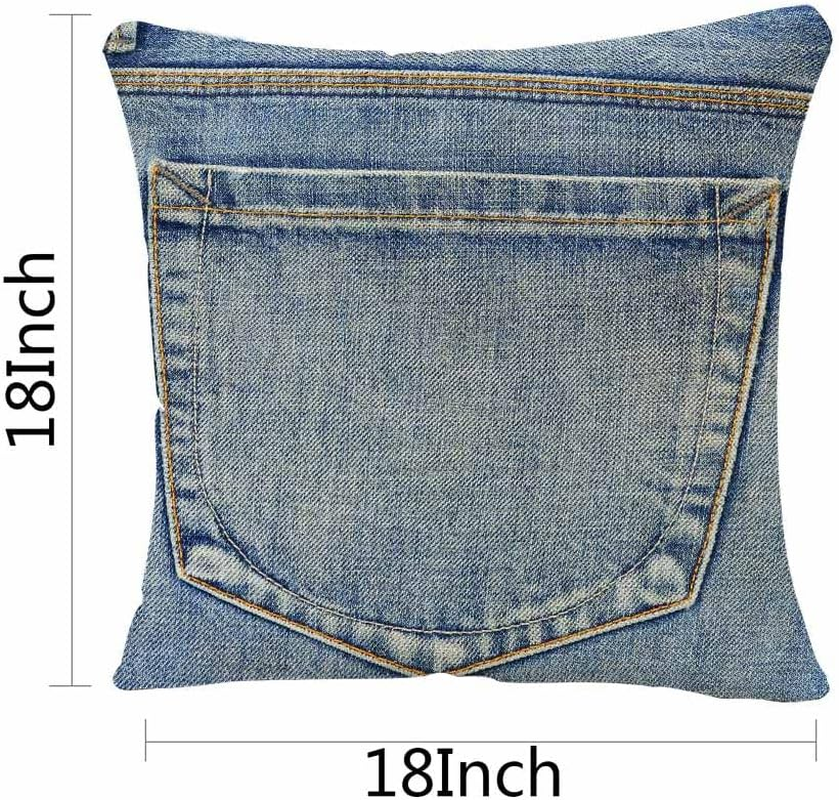 IBILIU Throw Pillow Covers Blue Country Empty Back Pocket of Jeans Denim Western Cushion Pillow Case Home Decor Pillowcase 18X18 Inches image number 4
