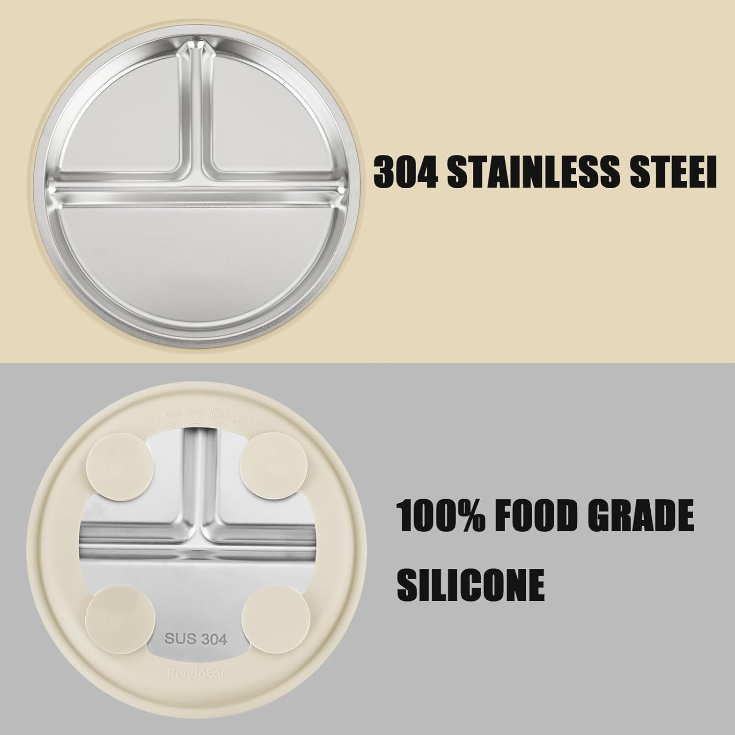 Pandaear 3 Pack Stainless Steel Baby Suction Plates & 3 Pack Baby Led Weaning Spoons, Toddler Utensils Feeding Set, Divided Plates for Self-Feeding Training, Bpa-Free image number 2