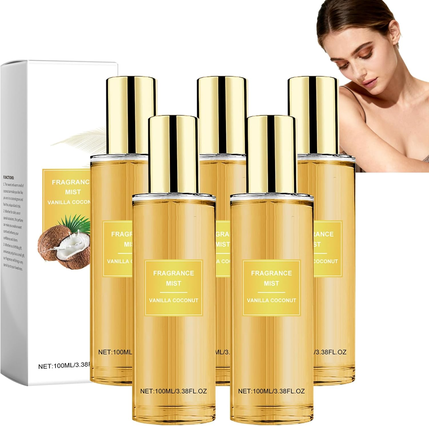 Vanilla Coconut Fragrance Mist, Long Lasting Hair and Body Mist, Body Spray Perfume Women, Long-Lasting Fragrance, Vanilla Coconut Passion Body Spray, Lightweight & Refreshing, for Women & Men (2Pcs)