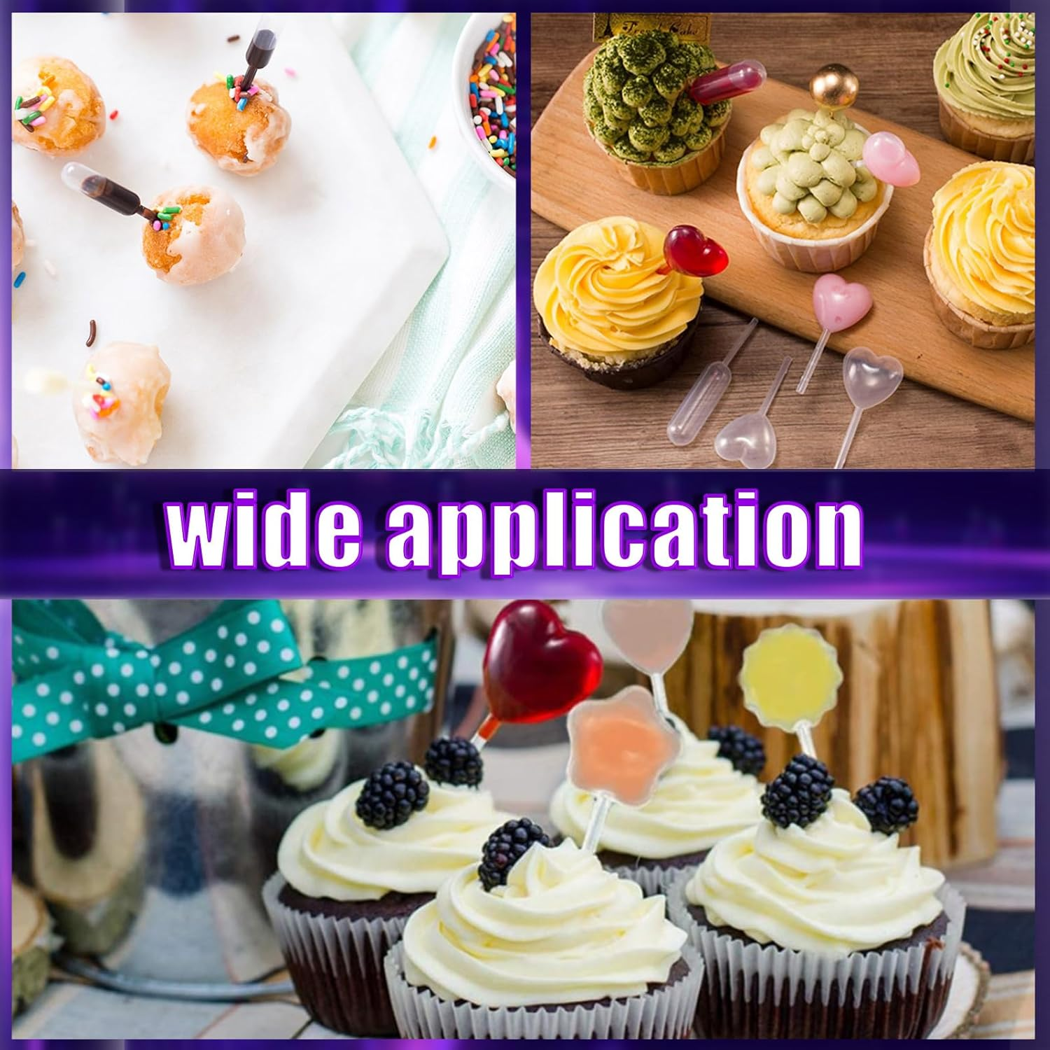 Swpeet 200Pcs 5 Styles 4ML Heart/Round/Star/Rectangular/Gear Mini Squeeze Transfer Cupcakes Pipettes Assortment Kit, Disposable Plastic Droppers for Cupcake Dessert Strawberries Chocolate image number 2