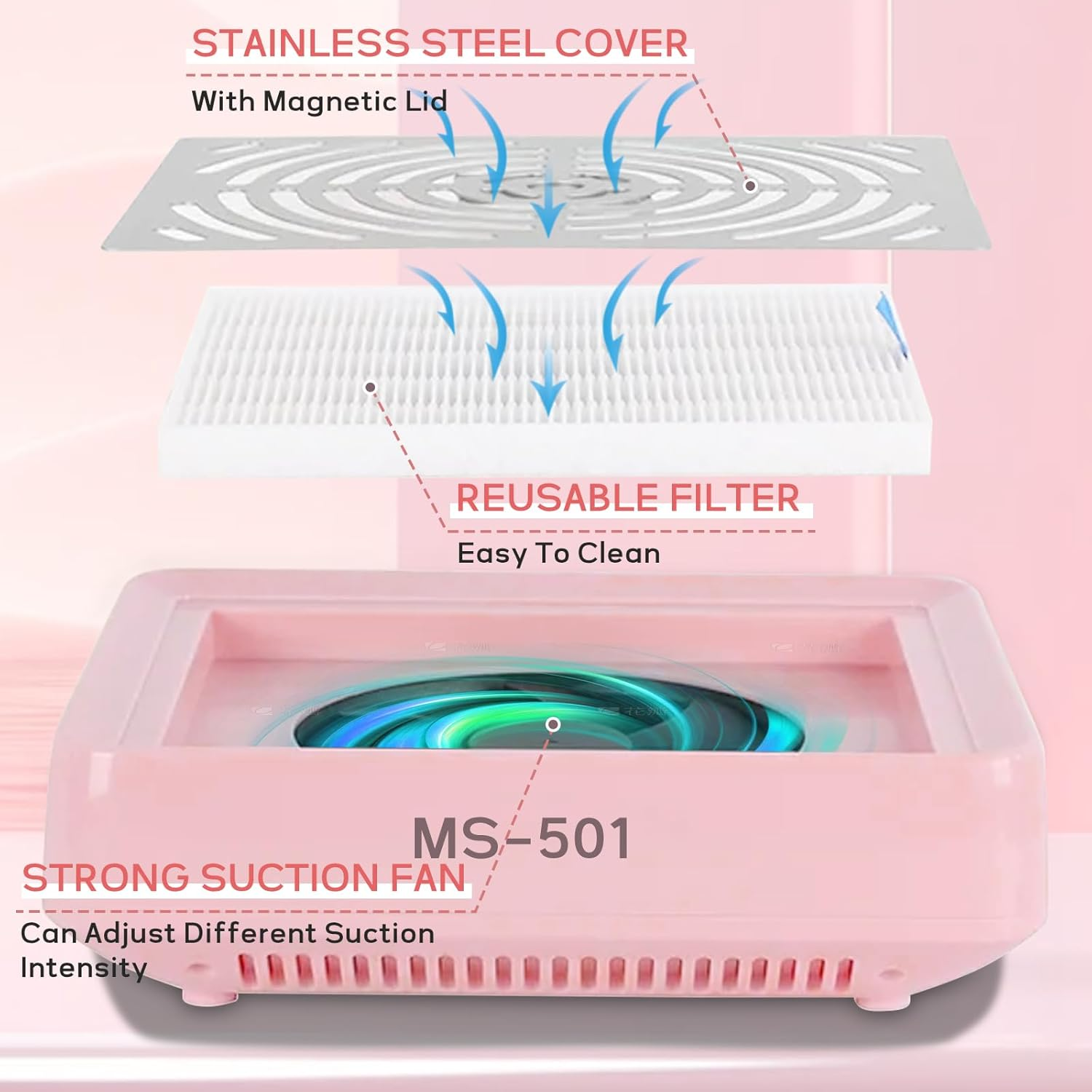 Bouzaak Nail Dust Collector with LED Light,40W Nail Vacuum Dust Collector Nail Dust Fan for Nail Tech image number 2