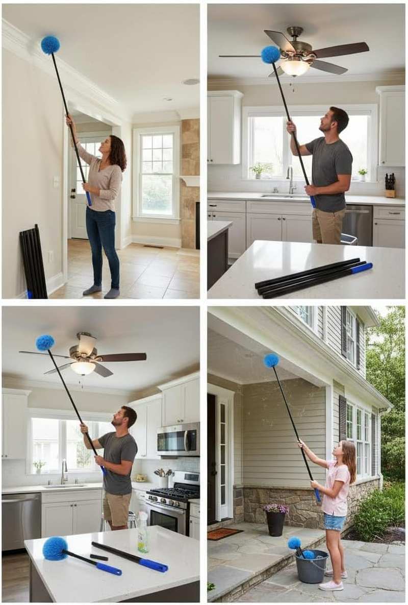 2 Pack Robust Cobweb Duster Head Brush, Superior Twist-On Web Cleaning Tool, Spider Web Remover Brush Compatible with Standard 3/4 Inch Threaded Poles for Outdoor & Indoor Use (Blue) image number 3