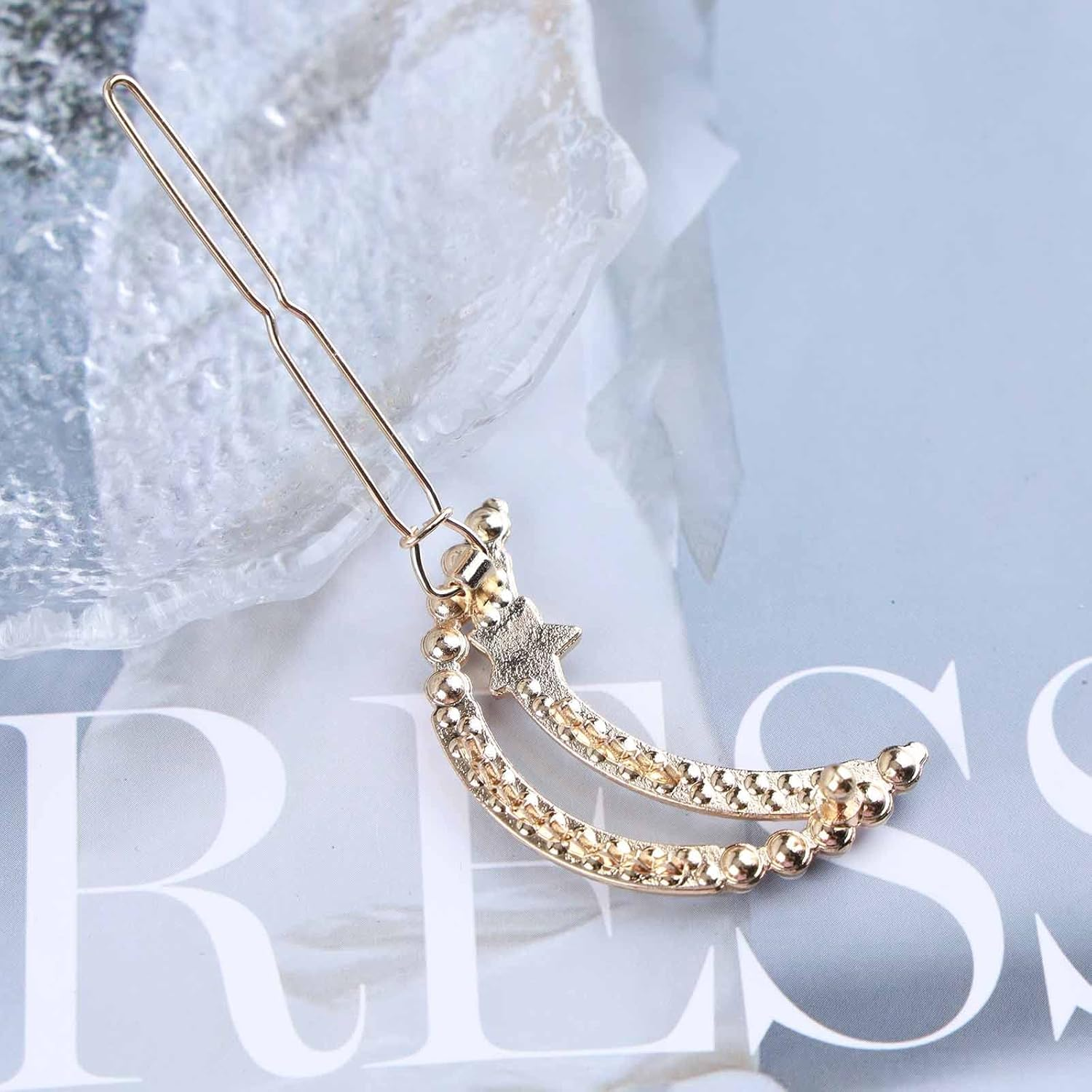 Andelaisi Boho Pearl Moon Hair Clip Vintage Hollow Crescent Moon Hair Barrette Clip Gold Pearl Hairpin Clip Minimalist Crescent Star Head Clip Accessories for Women and Girls Headdress image number 6