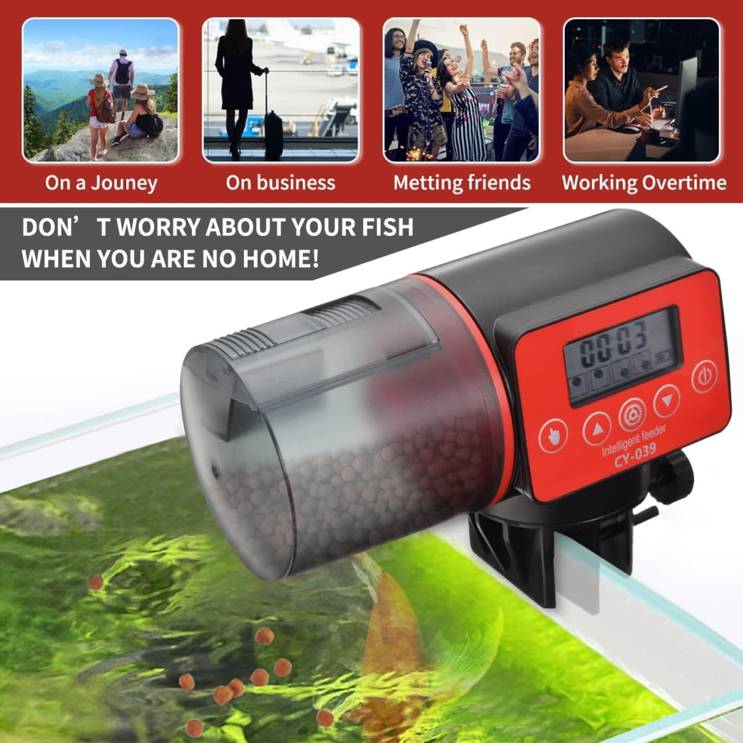 EZONEDEAL Automatic Fish Feeder, Moisture-Proof Intelligent Aquarium Fish Feeder, Daily Fish Food Dispenser, Large Capacity Timer Feeder with LCD Display image number 2