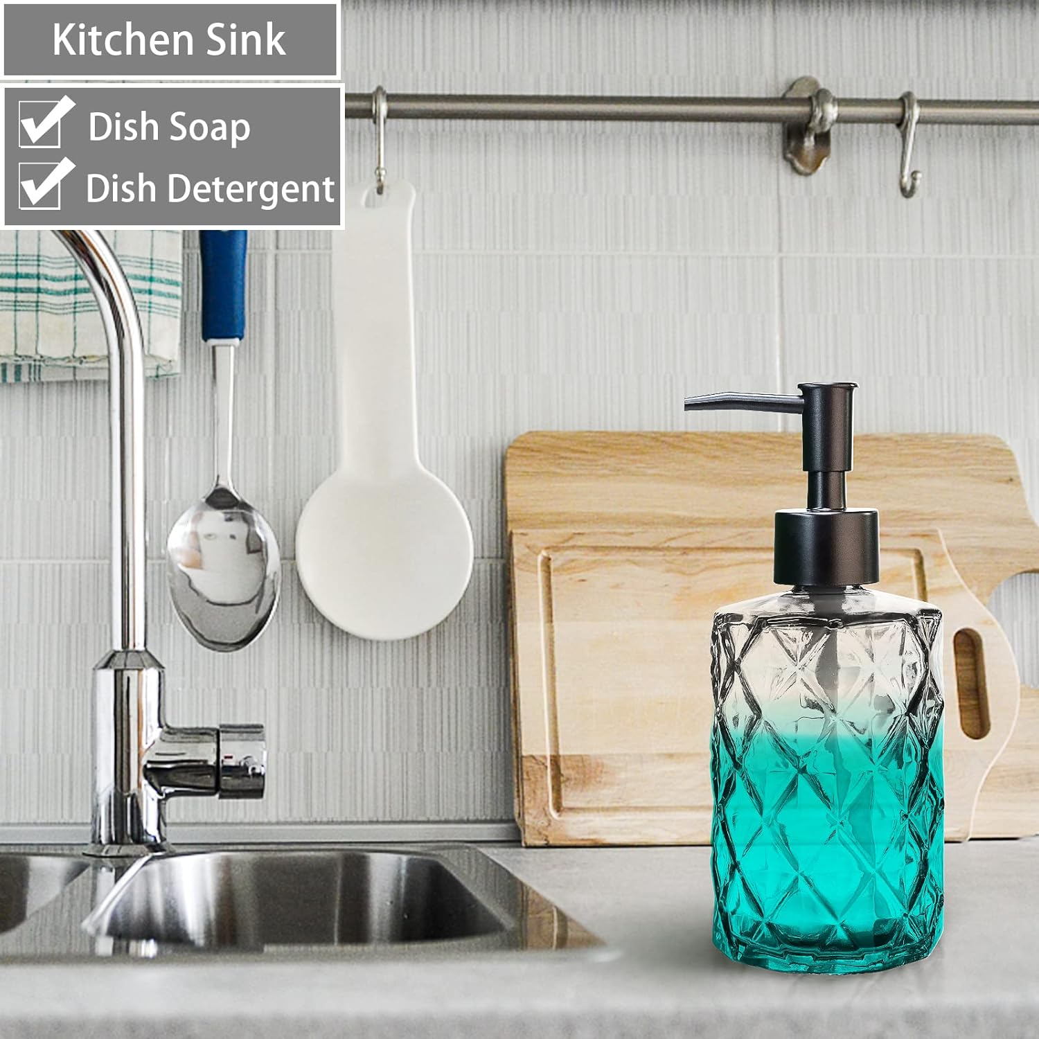 Glass Soap Dispenser with Black Pump, Bathroom Soap Dispenser Set(2 Pack, 11Oz.) Premium Thick Soap Pump Bottles, Refillable Kitchen Liquid Soap Bottle for Hand Sanitizer, Lotion (Clear, Black Pump) image number 2