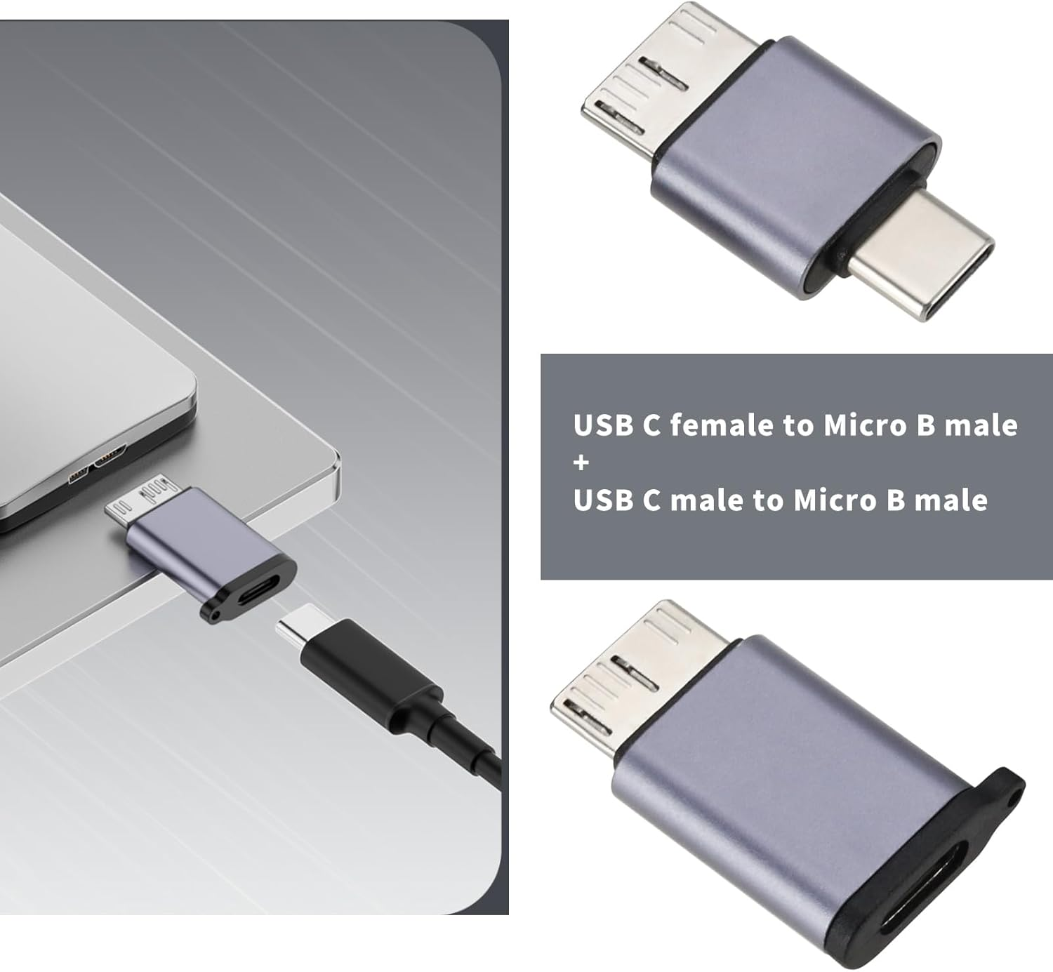 2Pcs USB C Male/Female to USB Micro B Male Hard Drive Converter 10Gbps USB 3.2 Adapter Compatible with Toshiba Compatible with Seagate image number 6