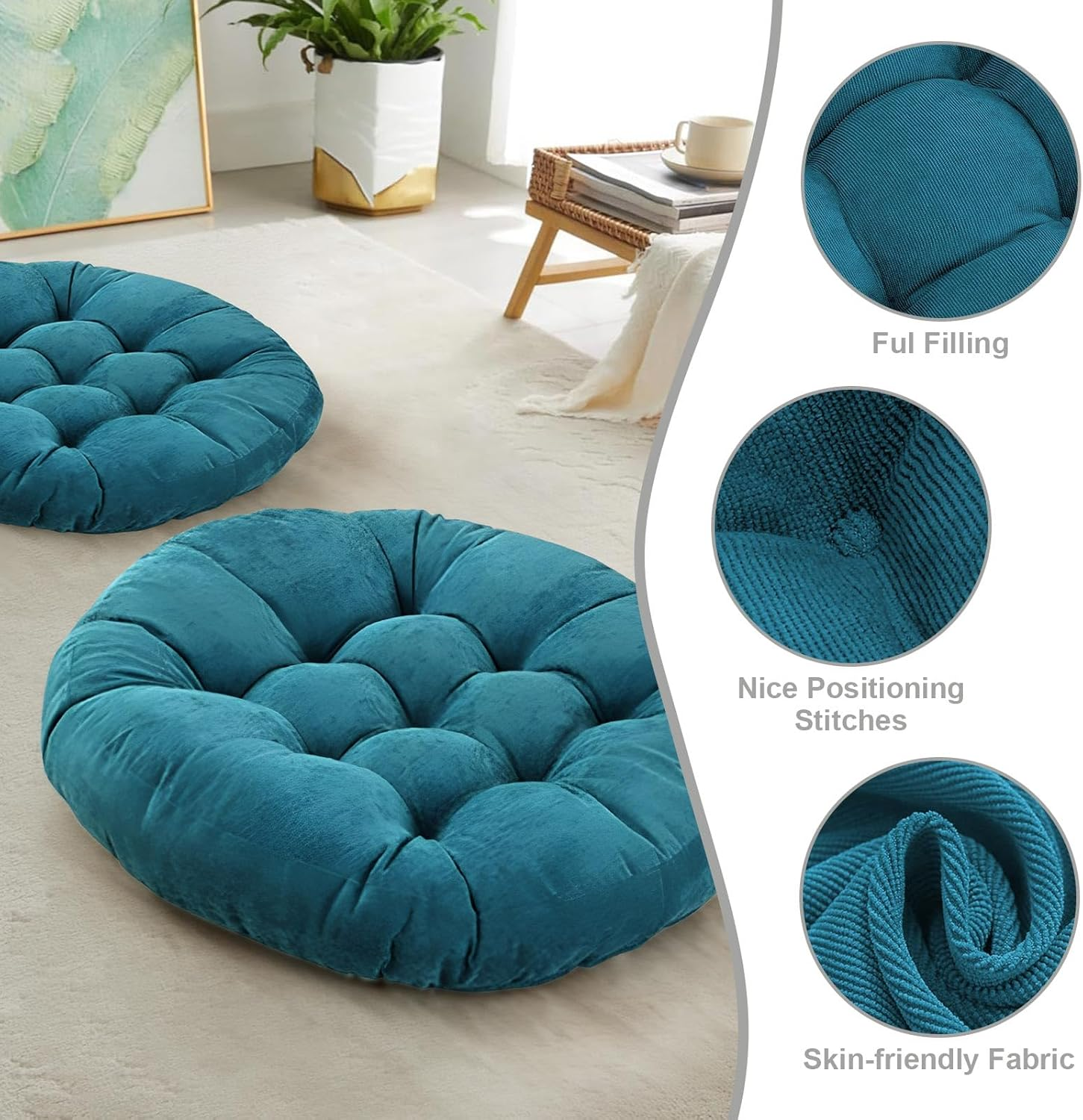 DAWNTREES 2 Pack Floor Cushion,55X55Cm Large Square Floor Pillows Seating for Adults,Tufted Corduroy Floor Cushion for Tatami Living Room image number 7