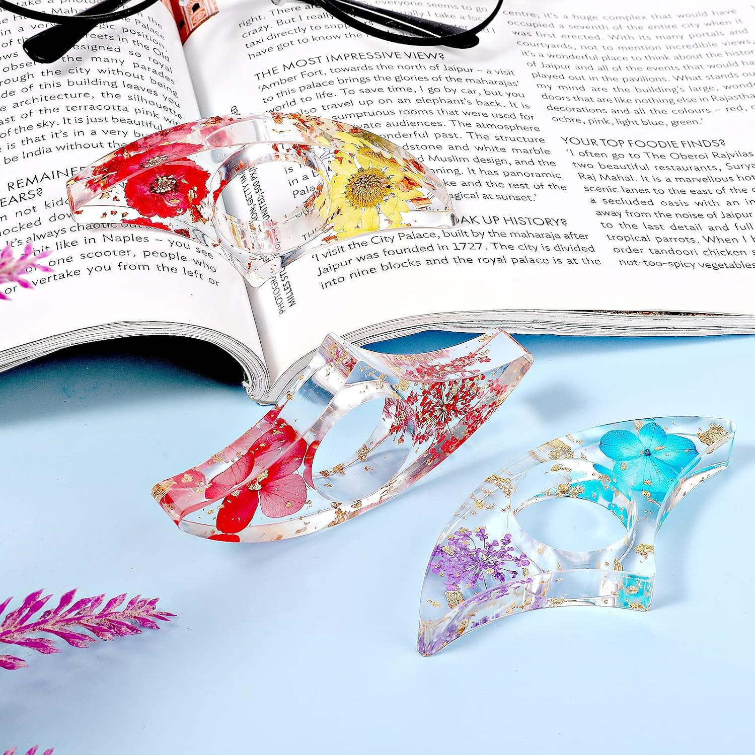 Prasacco 2 Pieces Book Page Holder, Dried Flower Book Holders for Reading Thumb Ring Page Holder Flower Bookmark Reading Accessories for Readers Books Lovers Bookworm Bookmarks (3 PCS Style 2) - 2Pcs Style5 image number 5