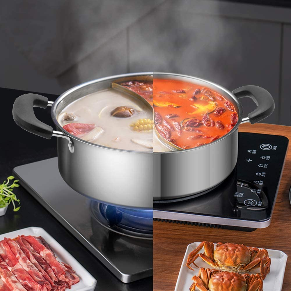 Hot Pot with Divider Stainless Steel Shabu Shabu Pot for Induction Cooktop Gas Stove 11'' Suitable for 2-3 Person (11 Inch) image number 6