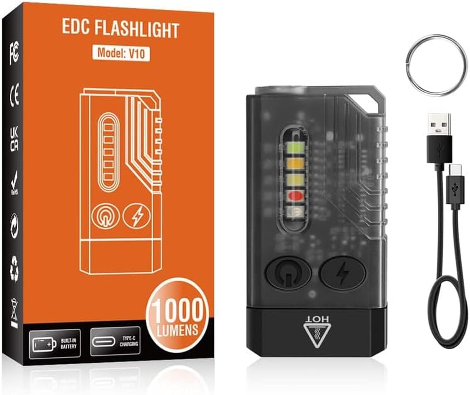 Vortex V10 EDC Flashlight with Red UV Blue Green Yellow White Light Emergency Signals Fluorescent Powerful 1000Lm Rechargeable Mini Pocket LED Keychain Flashlight Usb-Type C IPX4 Magnetic End image number 6