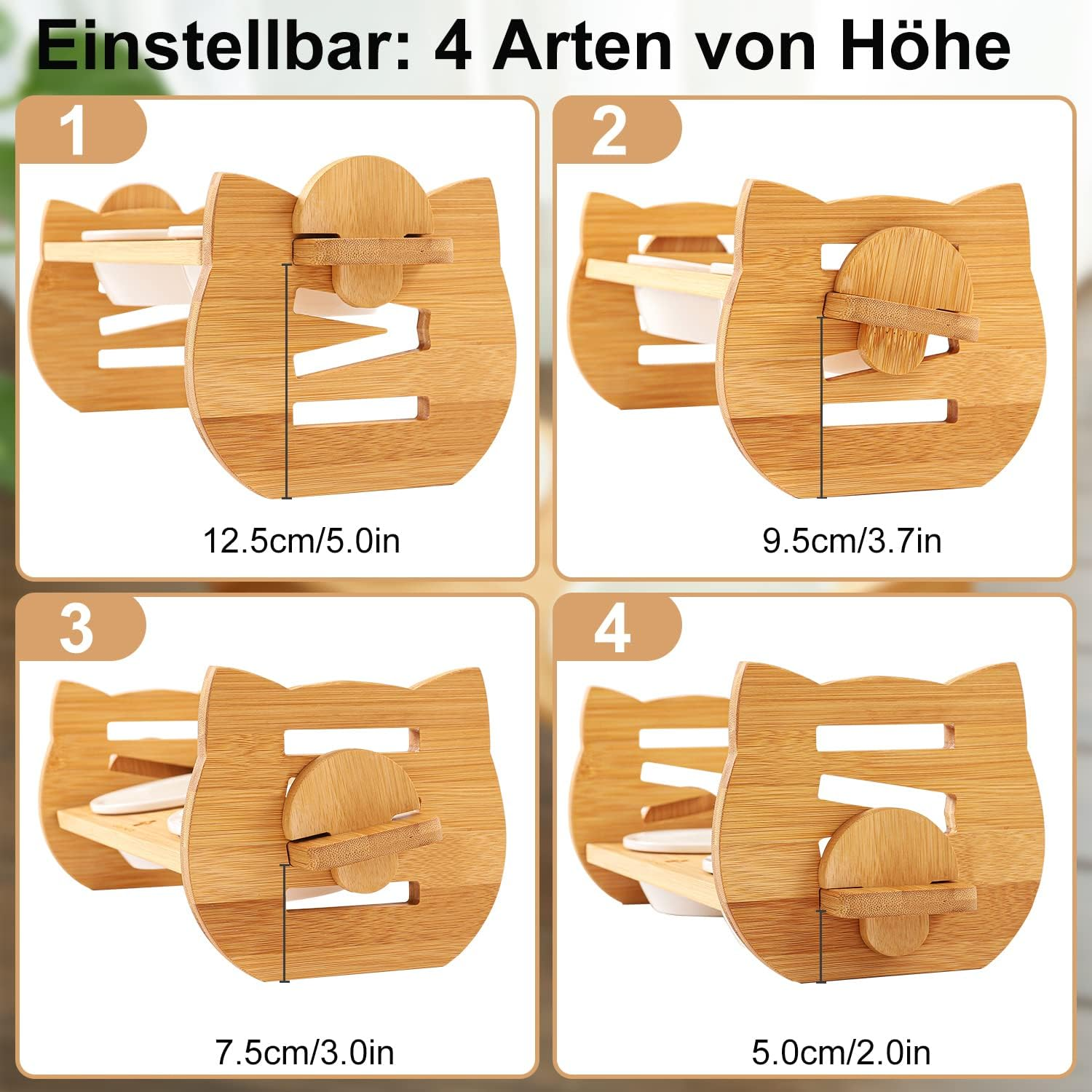 Bamboo Food Bar for Cats Tilted by 15&deg; and Raised 5-12.5 Cm Ergonomic Cat Bowl Ceramic Bowl Cat Raised and Ergonomic Tilted Cat Feeding Bowl Cat Ceramic