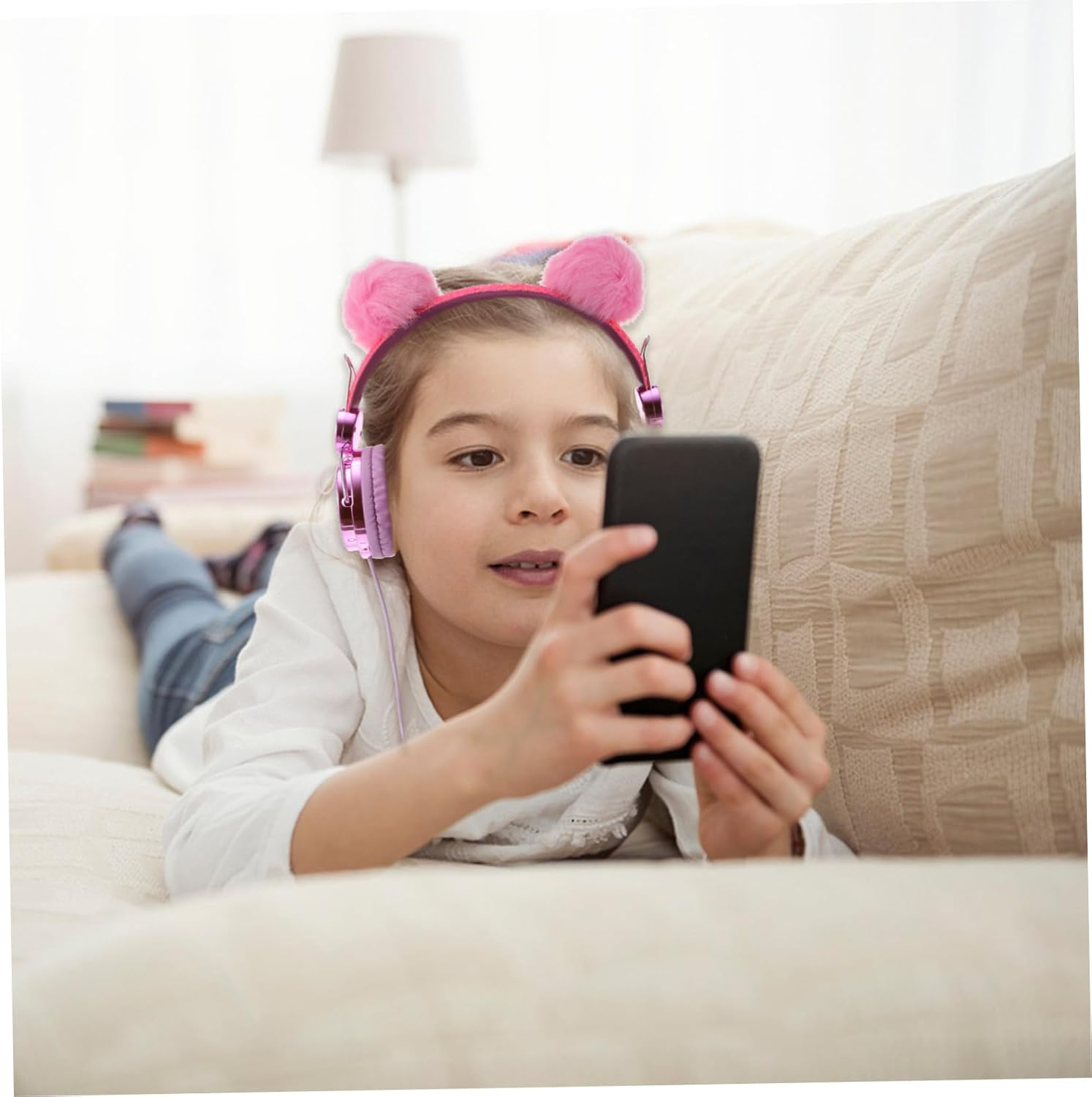 DOITOOL Headphones Wired Headset with Cartoon Fur Ball Cat Ears for Lightweight High-Fidelity Cable Accessory Random Color image number 6