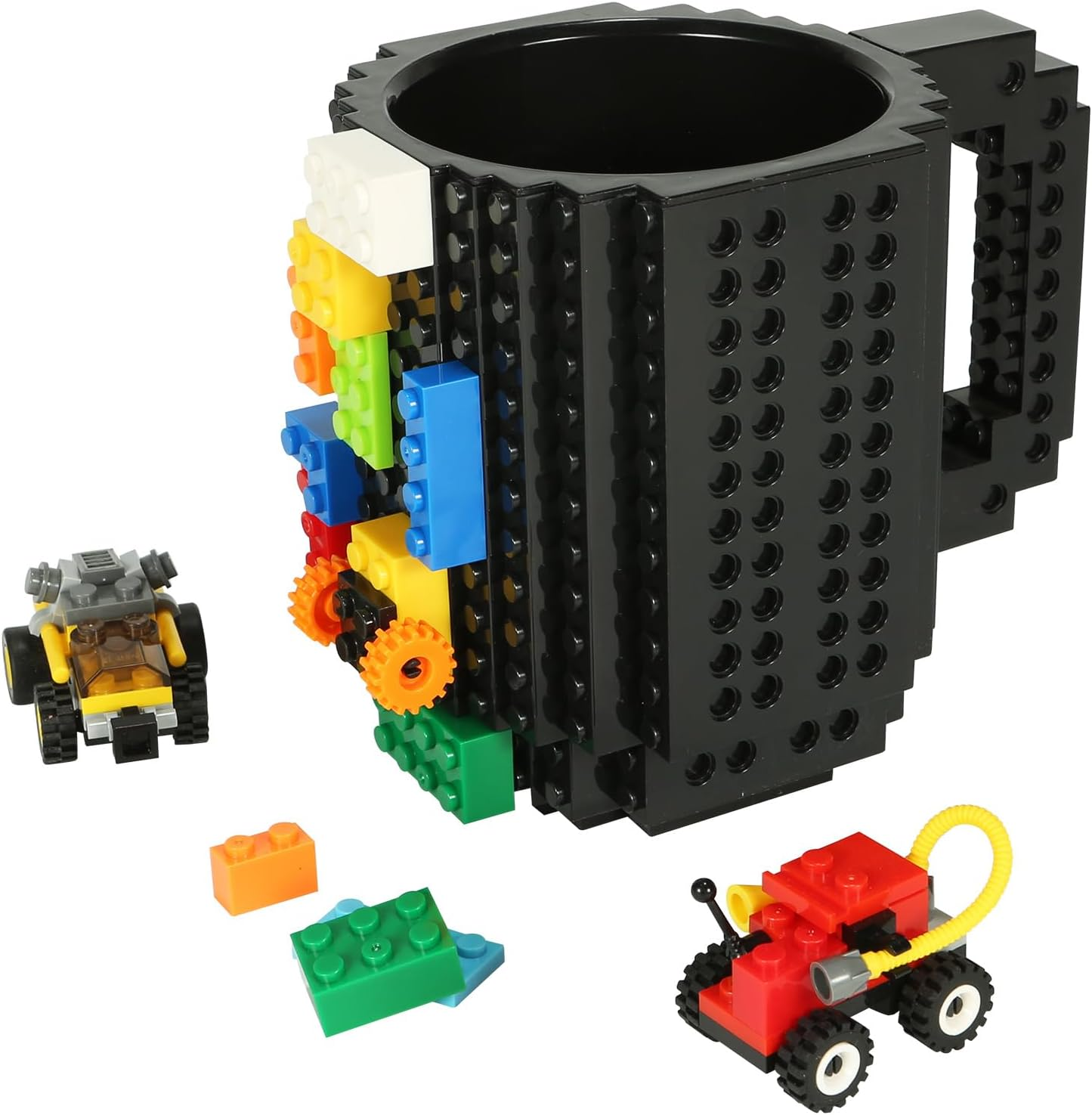 Lumsburry Build-On Brick Coffee Mug, Funny DIY Novelty Cup with Building Blocks Creative Present for Kids Men Women Xmas Birthday(Red)