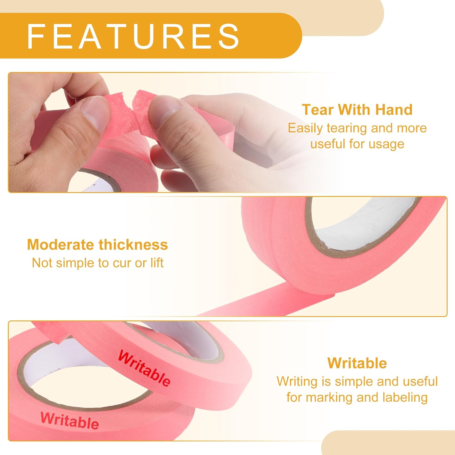 X AUTOHAUX 1 Pc 0.8 Inches X 54.7 Yards Universal Painters Tape - DIY Car Auto Paint for Masking Tape No Residue - Crepe Paper Pink image number 6