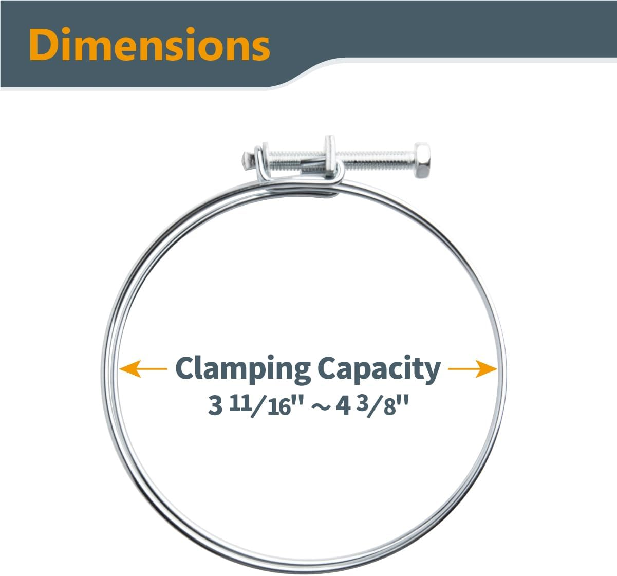POWERTEC 4 Inch Double Wire Hose Clamp with Bolt, 10 PK Adjustable Hose Clamps for Dust Collector, Dust Collection Hose and Dryer Vent Hose, Pipe Clamp, Worm Gear Clamp, 70261 (Color May Vary) image number 3