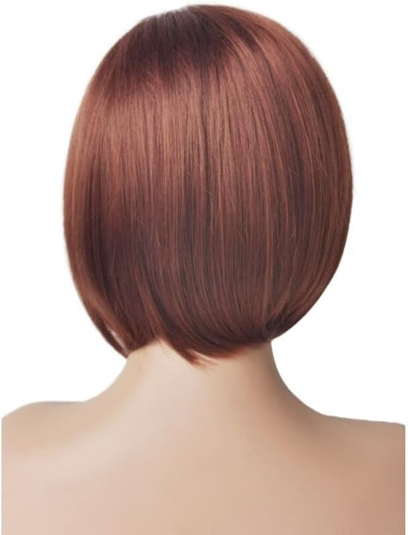 AUBWIG Short Bob Reddish Brown Straight Hair Wigs Shoulder Length Straight Side Bangs Synthetic Fibre Heat Resistant Hair for Women (Red-Brown) image number 5