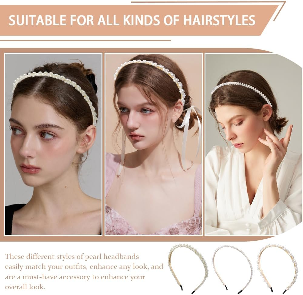 TRKETK Pack of 3 Pearl Headband White Faux Pearls Women'S Headband and Headpiece Elegant Retro Wedding Hairstyles Accessories for Wedding Birthday Party Valentine'S Day Gifts image number 5