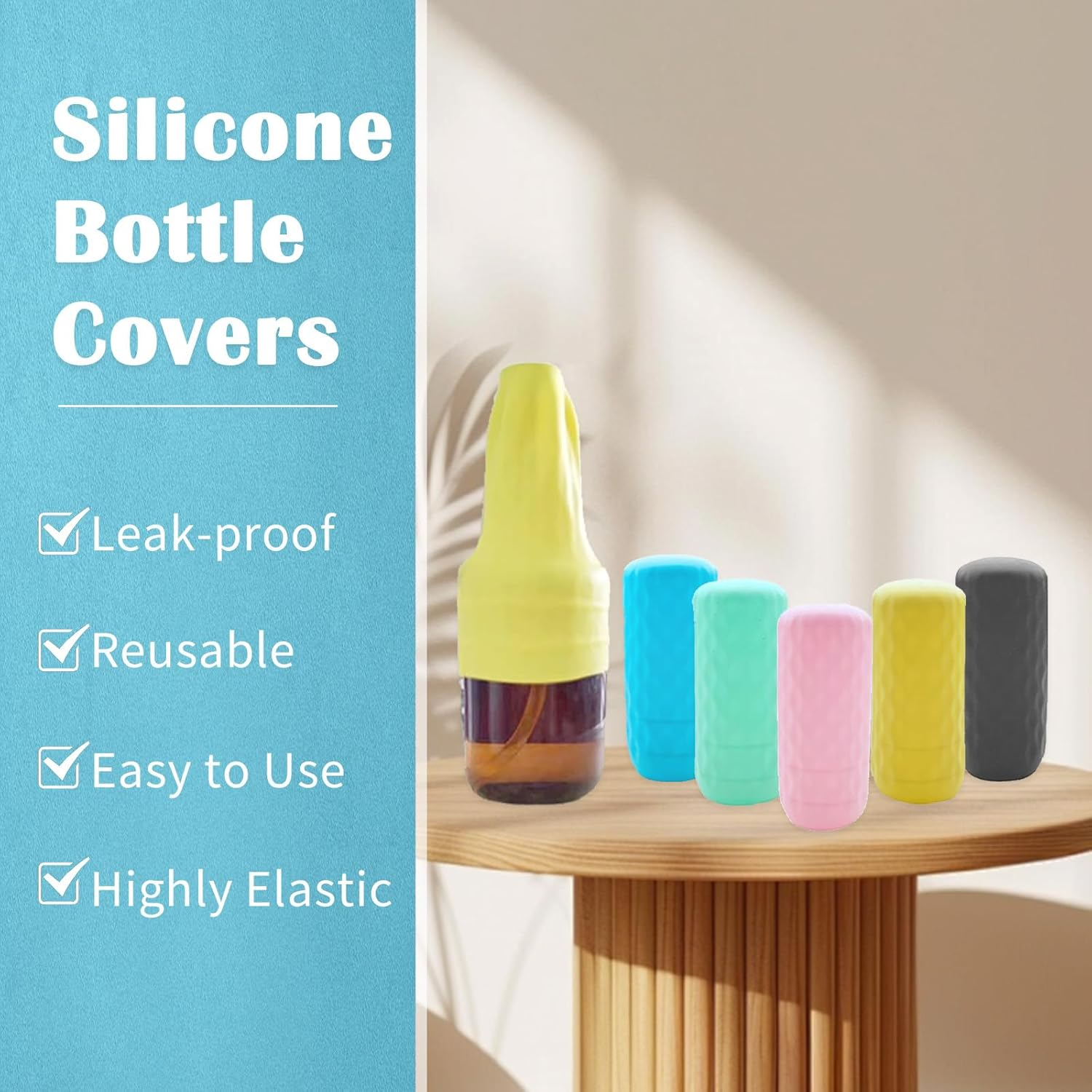 10Pcs Silicone Bottle Covers, Silicone Elastic Sleeves for Travel Cruise Ship Essentials Travel Size Toiletries Leak Proof Sleeves for Most Travel Bottle (5 Colors) image number 2