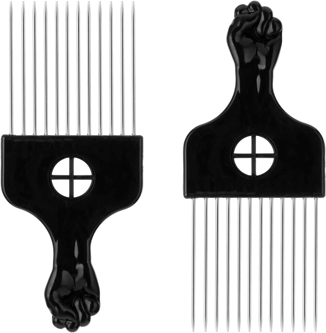 Sibba Pack of 2 Metal Styling Comb Afro Hair Comb Men Women Curling Comb Wide Tooth Comb with Handle Hair Comb Highlight Comb 11 Prongs Hairdressing Curling Pimple Perm Hair Styling Tool Black image number 3