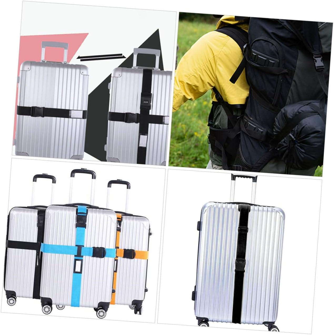 CTIRCHIU 5Pcs Adjustable Cross Luggage Straps Combination Lock Heavy Duty Suitcase Belts Travel Packing Tie down Straps for Secure Luggage in Black image number 2