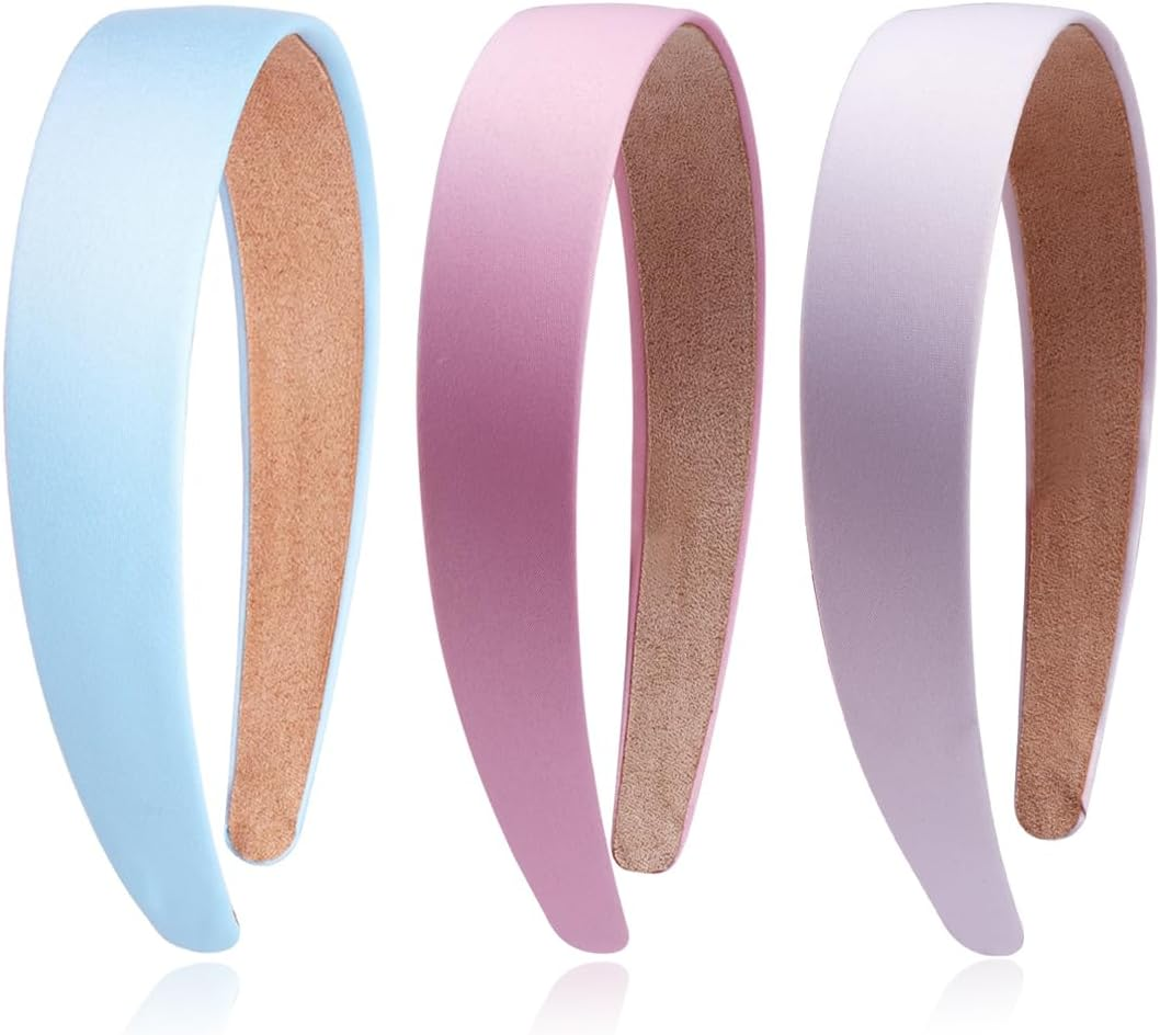 Tomedeks Pack of 3 Headbands for Women, Velvet Headband, Blue Hair Band, Faux Leather Headband for Women and Girls, Hard Plastic Headband, Plain, Thin Hair Bands (3 Colours)