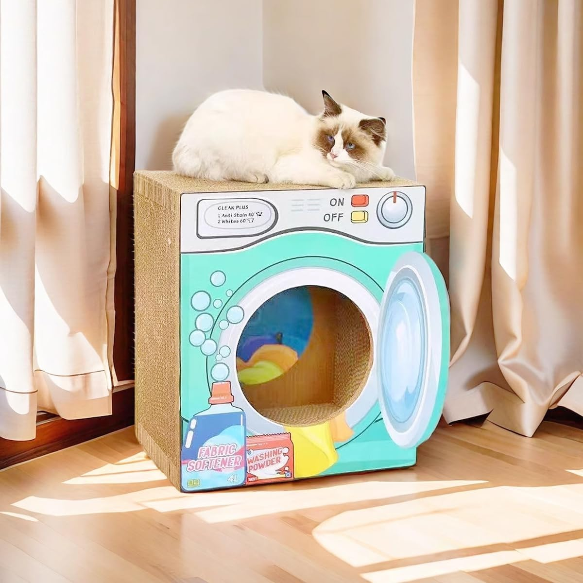 AIMALL 17.32 Inch Two-Layer Cat House with Scratch Board, Durable Corrugated Paper, Vertical Cat Litter Box, Anti-Scratch Sofa Protector, Spacious Design image number 5