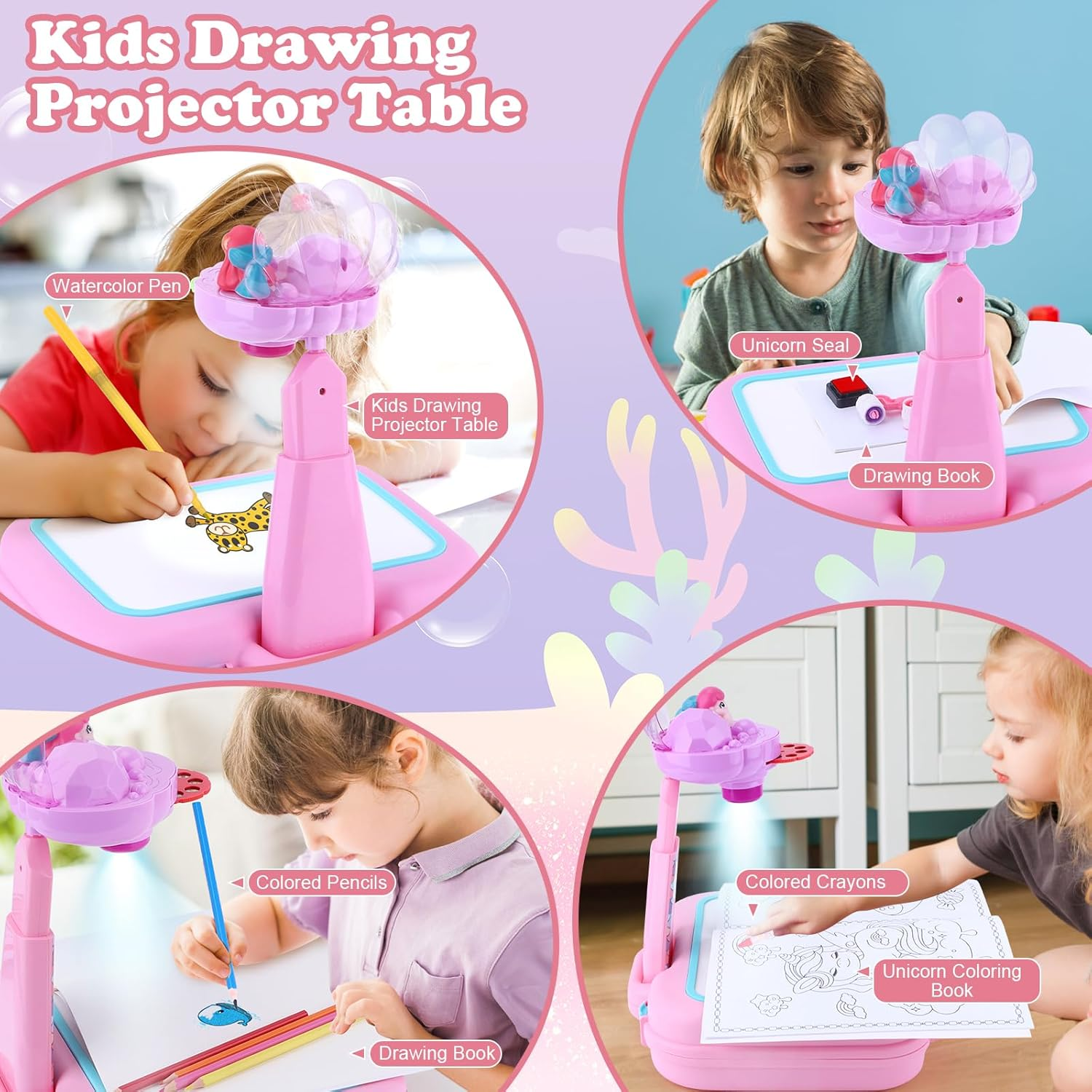 Drawing Projector for Kids Arts and Crafts Includes Drawing Board Crayons Coloring Book Stickers Kids Toys for Age 3 to 6 Years Old Toddler Sensory Montessori Learning Education Travel Toys image number 3