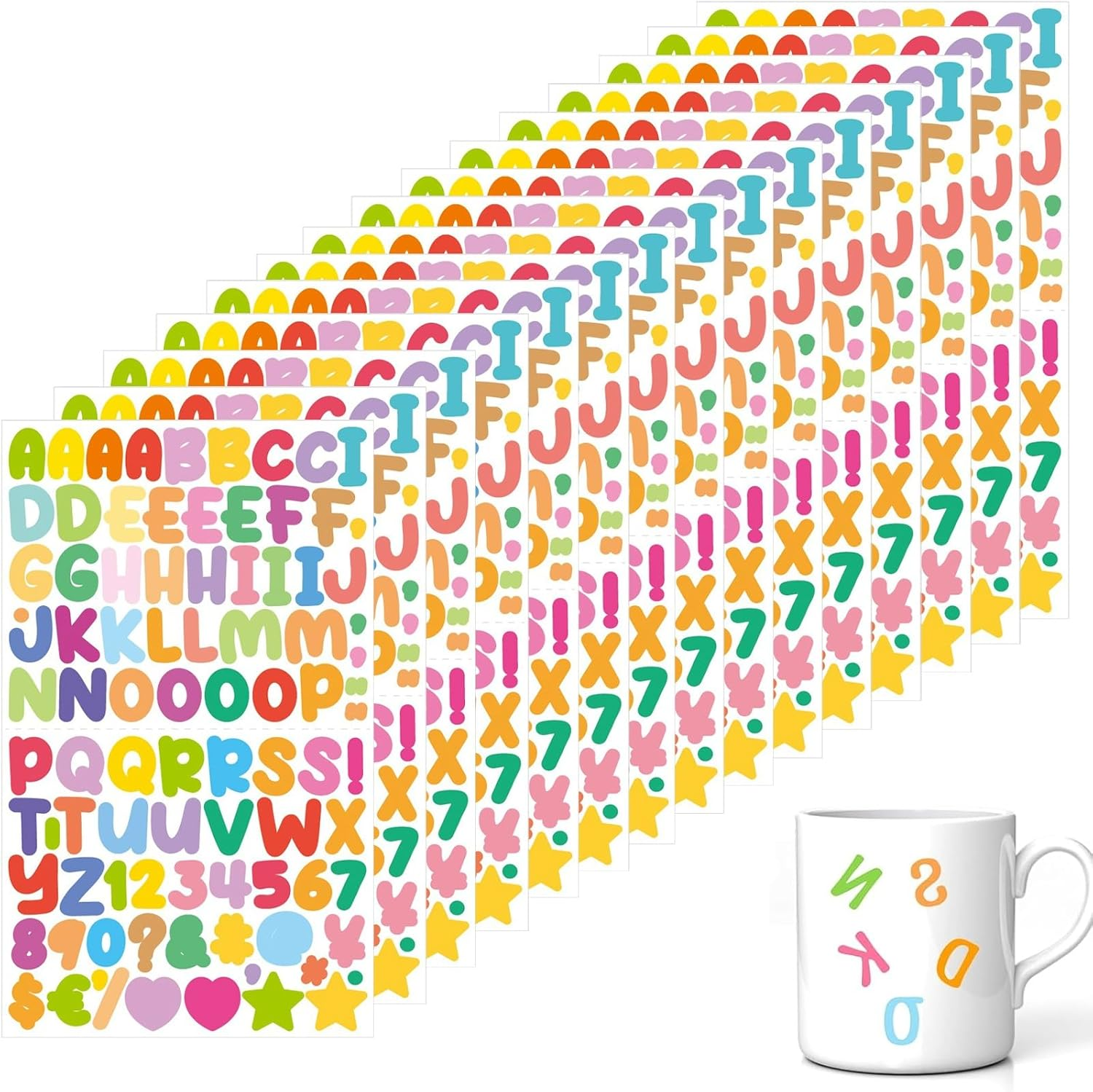 15 Sheets Letter Stickers, Self Adhesive Alphabet Stickers, Alphabet Stickers Alphabet Number Stickers Colorful Letter and Numbers Stickers Adhesive Letter Stickers for Children (Couleur)