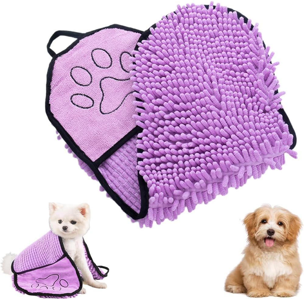 Caiyuangj Pet Bath Towel, Pet Towel, Microfibre Pet Bath Towel, Microfibre Towels for Dogs Cats, Quick-Drying Pet Drying Towel for Cats, Pets (Purple) image number 1
