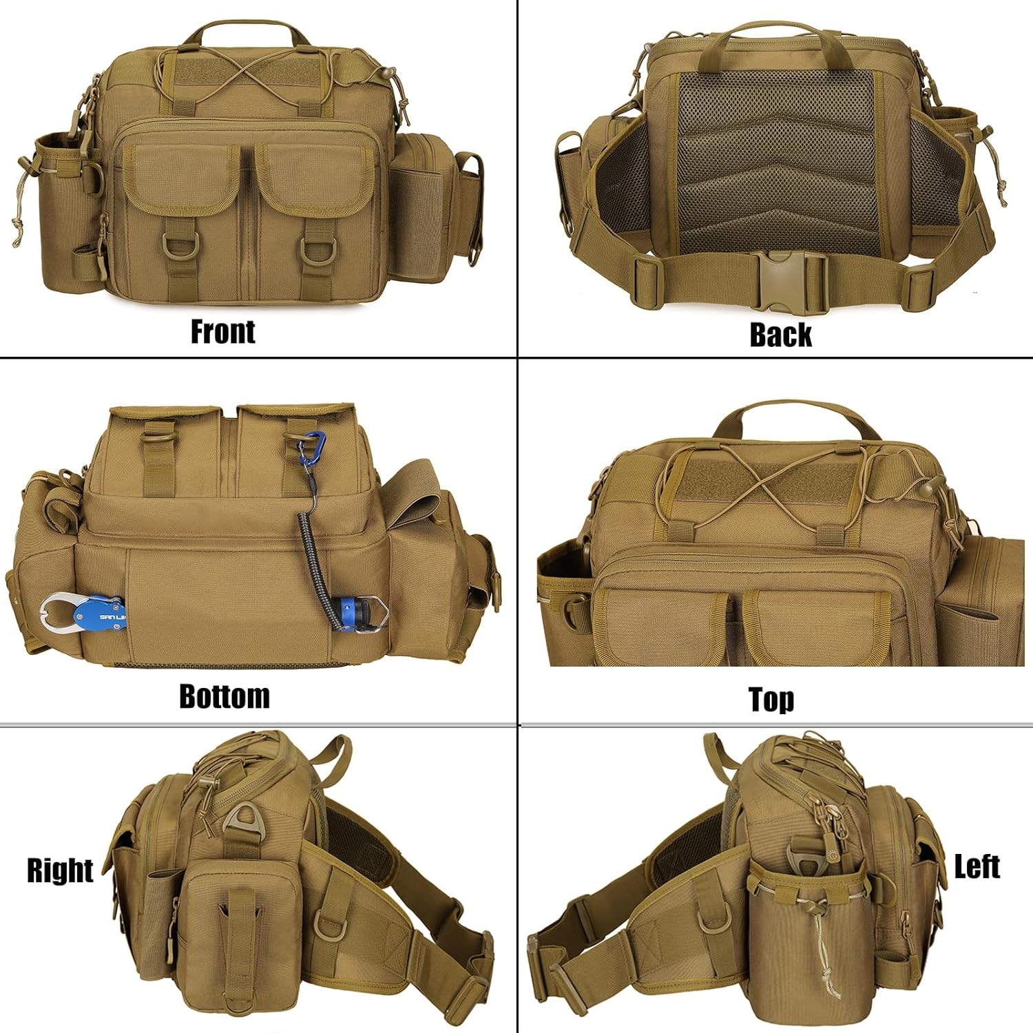 Fishing Tackle Bag Crossbody Sling Bag Fly Fishing Gear Organizer Pack for Fishing Hiking Camping Hunting Waist Bag for Men 1000D Nylon Waterproof (Black) image number 6